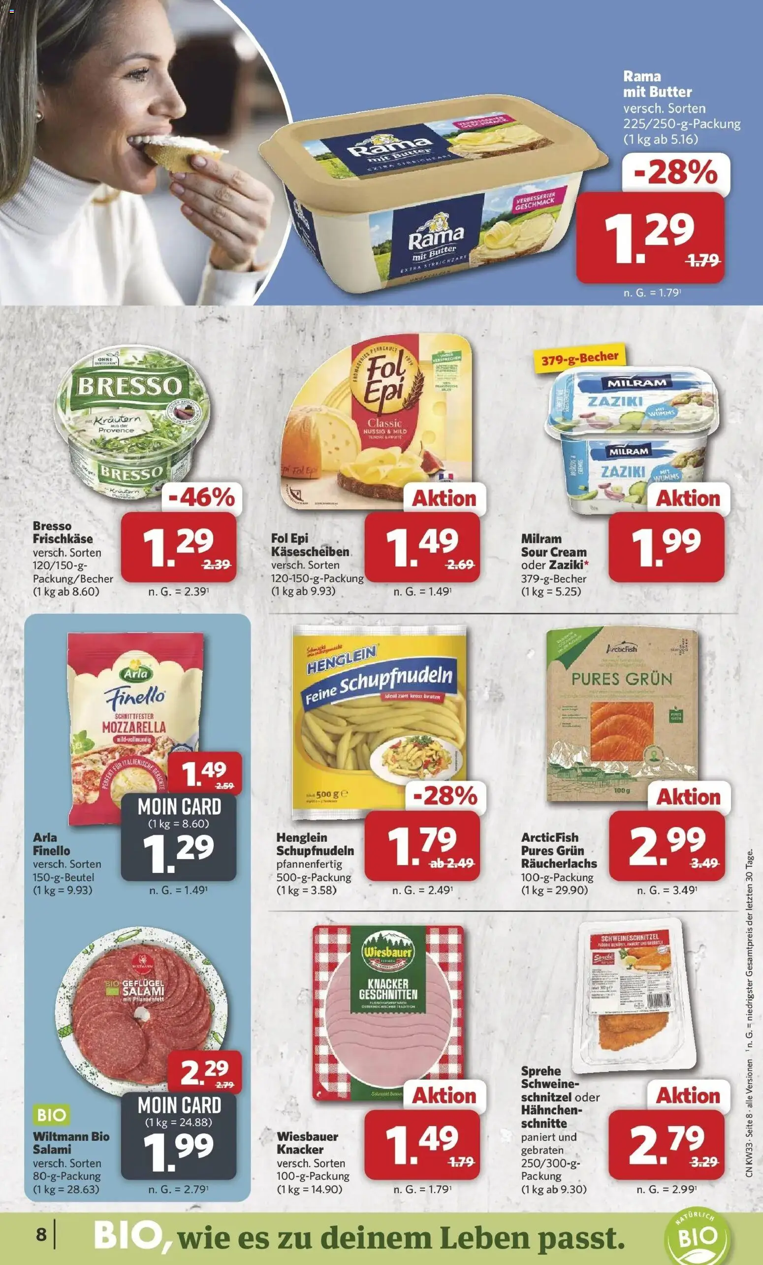 Combi Prospekt Dülmen (ab 10.08.2026) zum Blättern | Seite: 8 | Produkte: Rama, Bresso, Milram, Salami