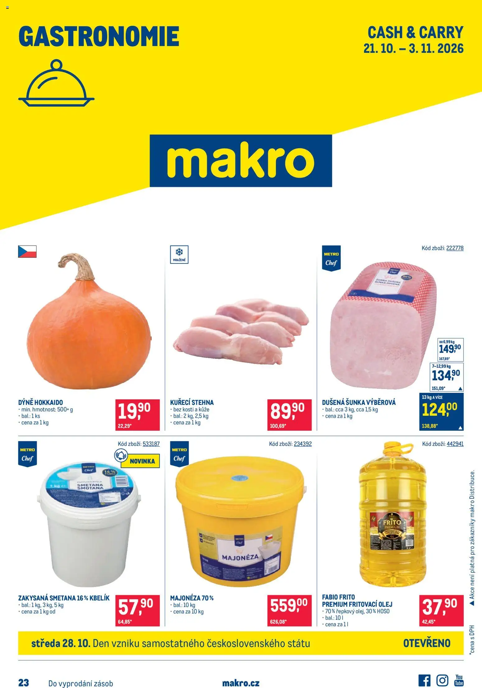 Makro leták - Gastronomie od 21.10.2026 | Strana: 1 | Produkty: Olej, Majonéza, Zakysaná smetana, Fritovací olej
