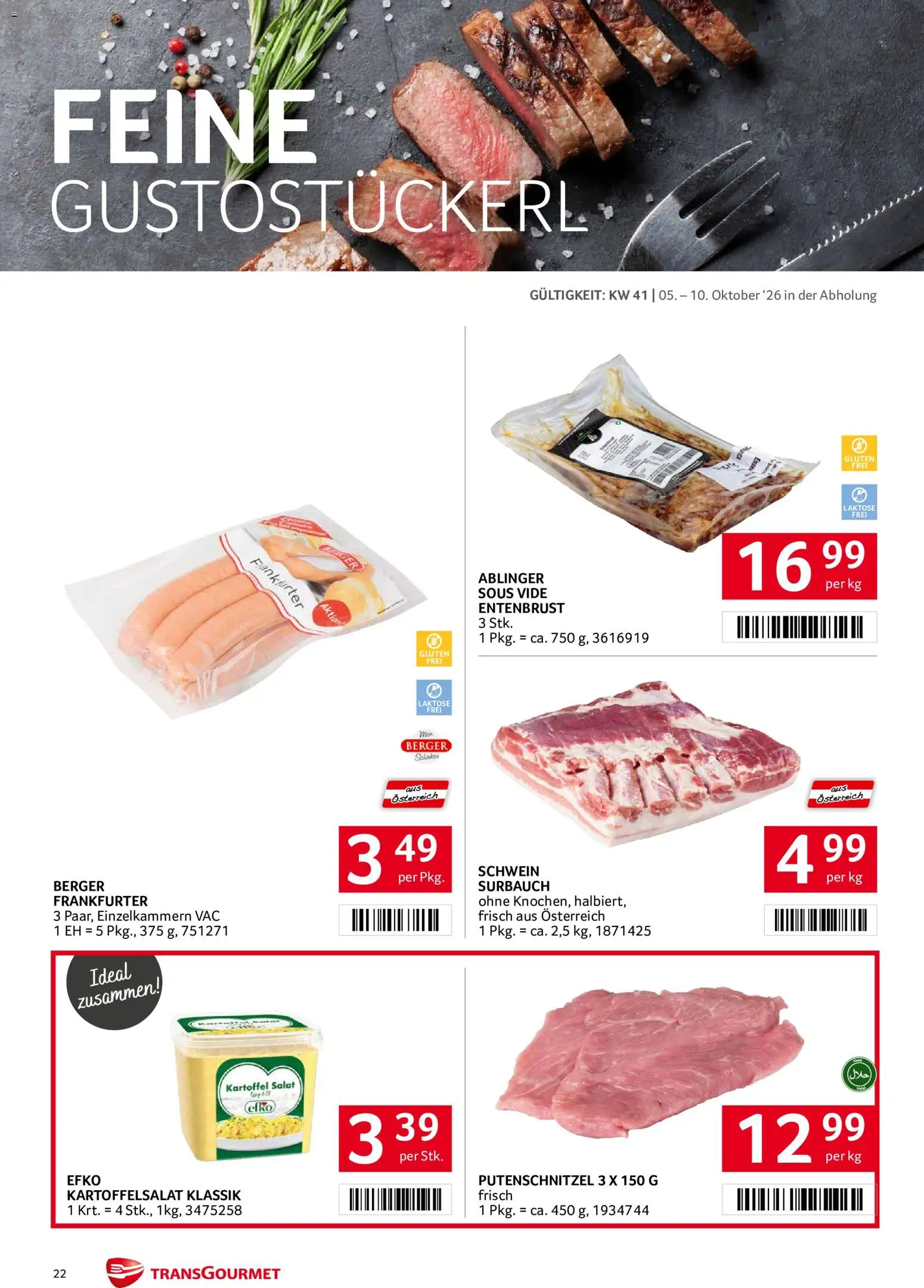Transgourmet Flugblatt gültig ab 05.10.2026 | Seite: 22 | Produkte: Salat, Schinken