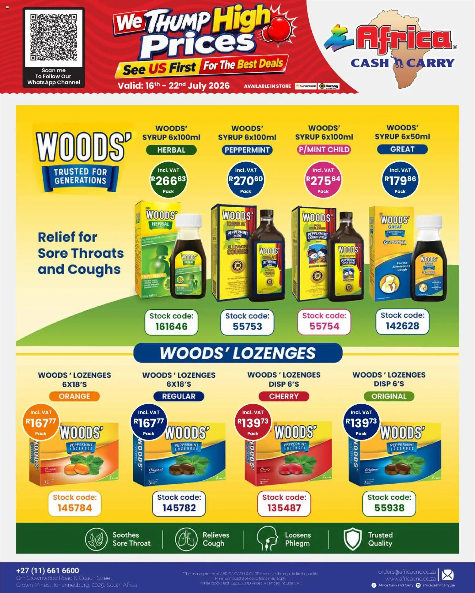 New Africa Cash & Carry catalogue – valid from 16/07/2026 | Page: 9 | Products: Cough syrup, Lozenges, Stock, Syrup