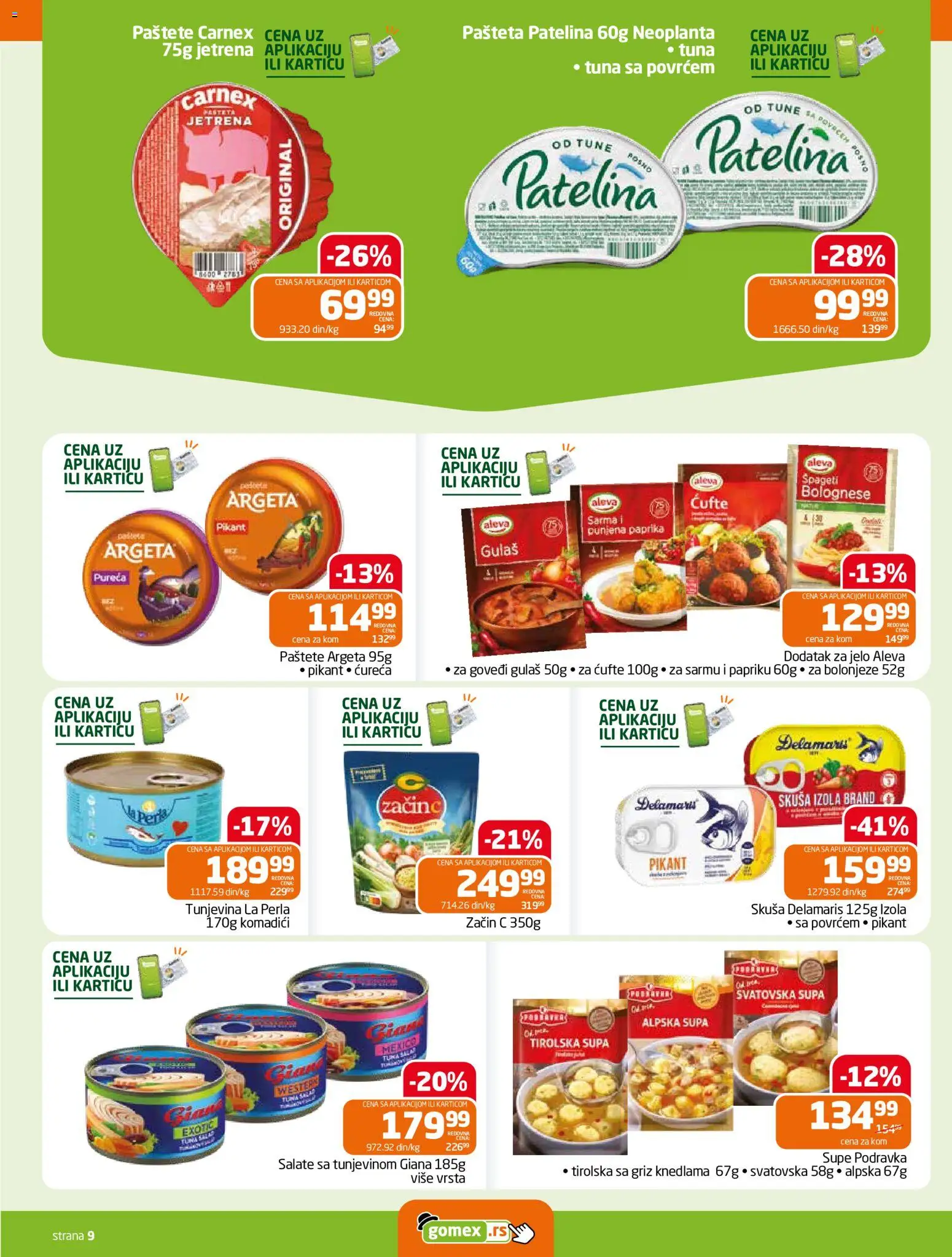 Gomex katalog - važi od 30.09.2026 | Strana: 9 | Proizvode: Skuša, Paprika, Podravka, Špageti