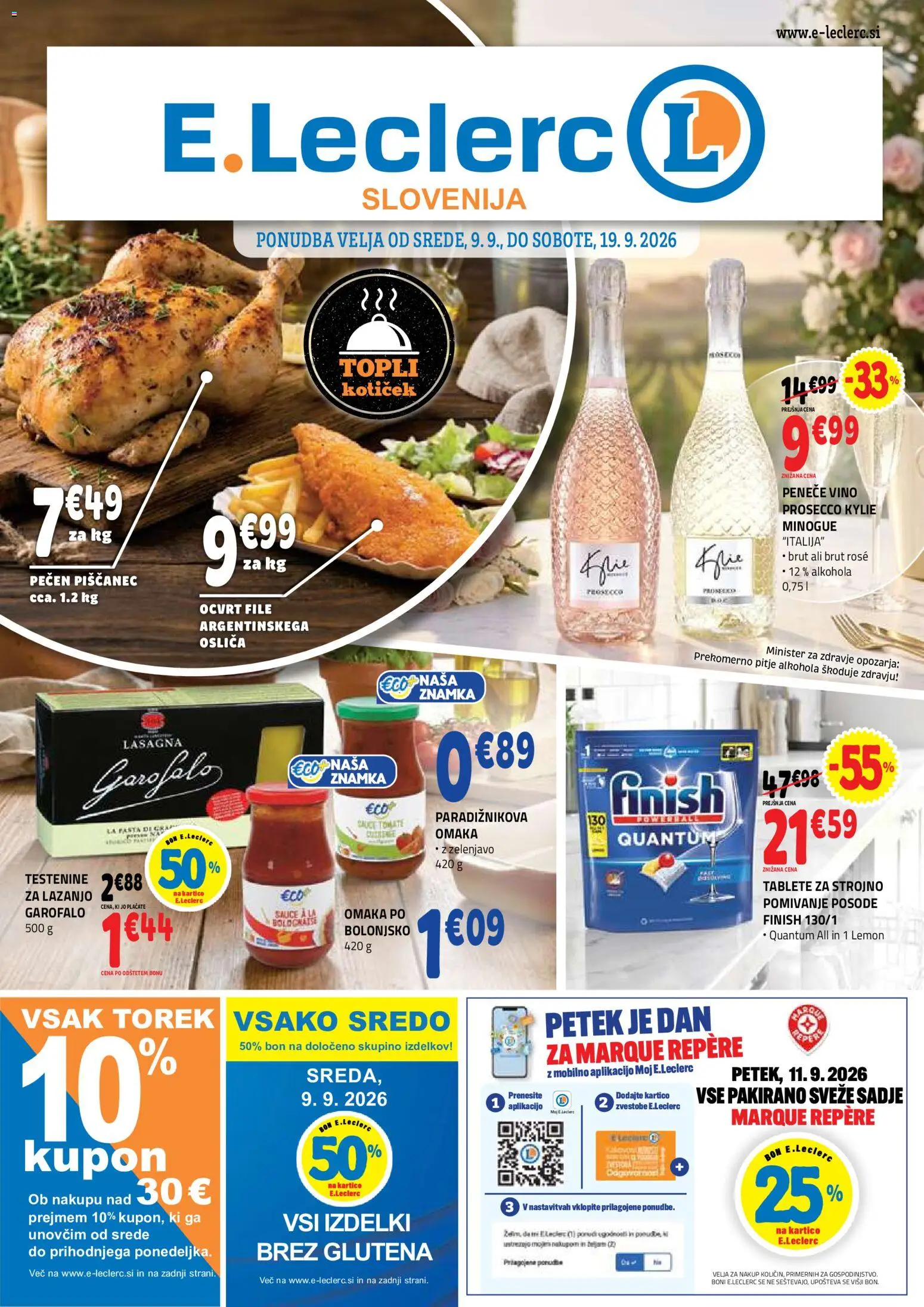 Novi E.leclerc katalog ponudbe – veljaven od 09.09.2026 | Stran: 1 | Izdelki: Vino, Testenine, Sadje, Omaka