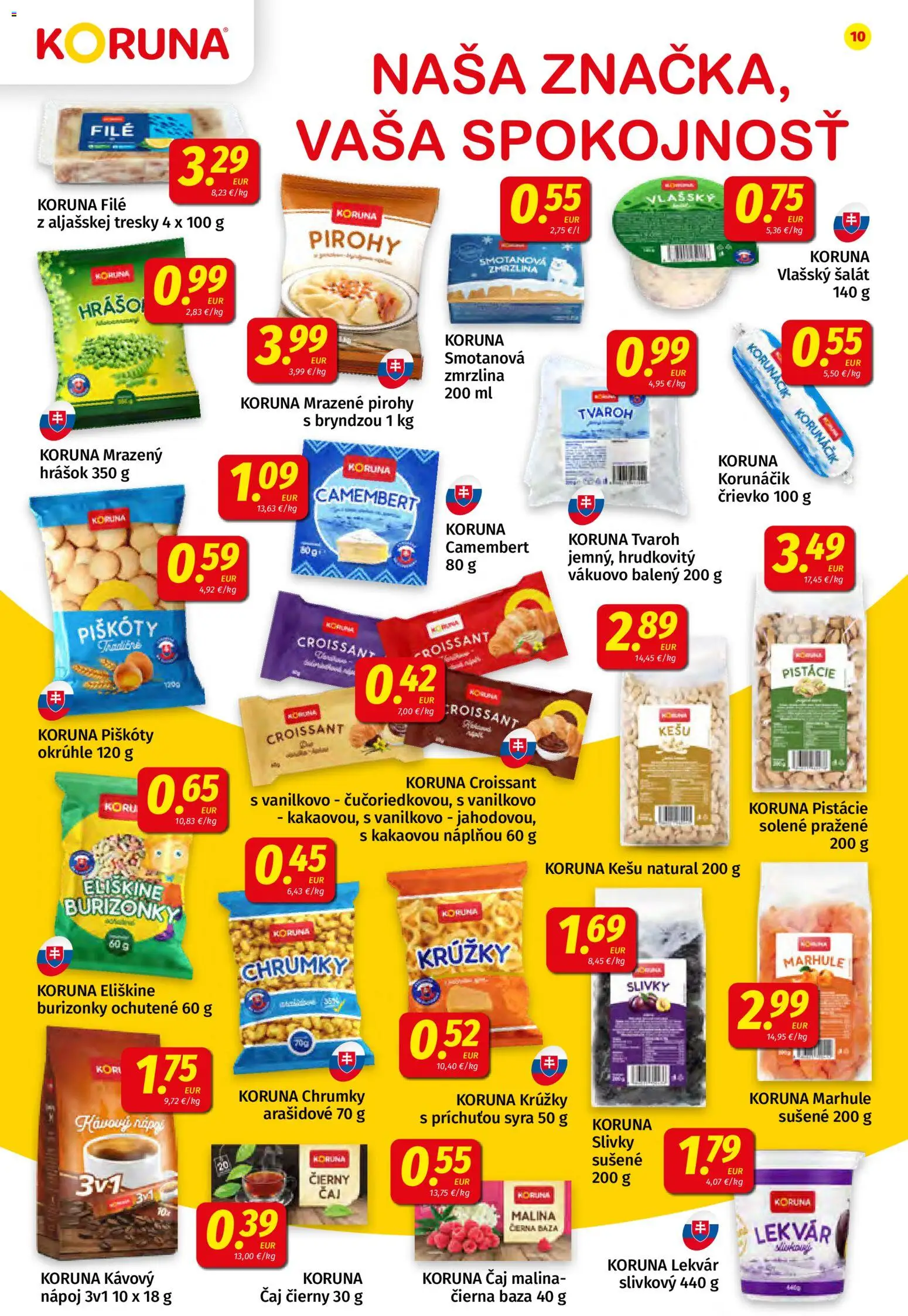 Nové Koruna akcie – leták je platný od 09.10.2026 | Strana: 10 | Produkty: Hrášok, Zmrzlina, Lekvár, Pistácie