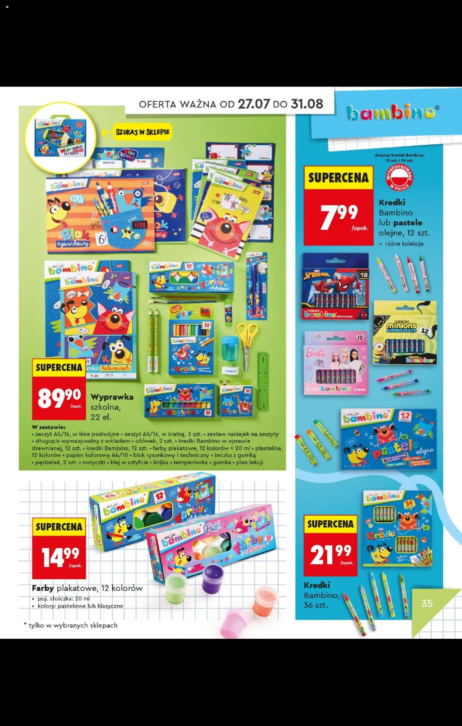 Biedronka gazetka - Do mojej szkoły idę od 20.07.2026 | Strona: 35 | Produkty: Kredki Bambino, Temperówka, Zeszyt, Zeszyty