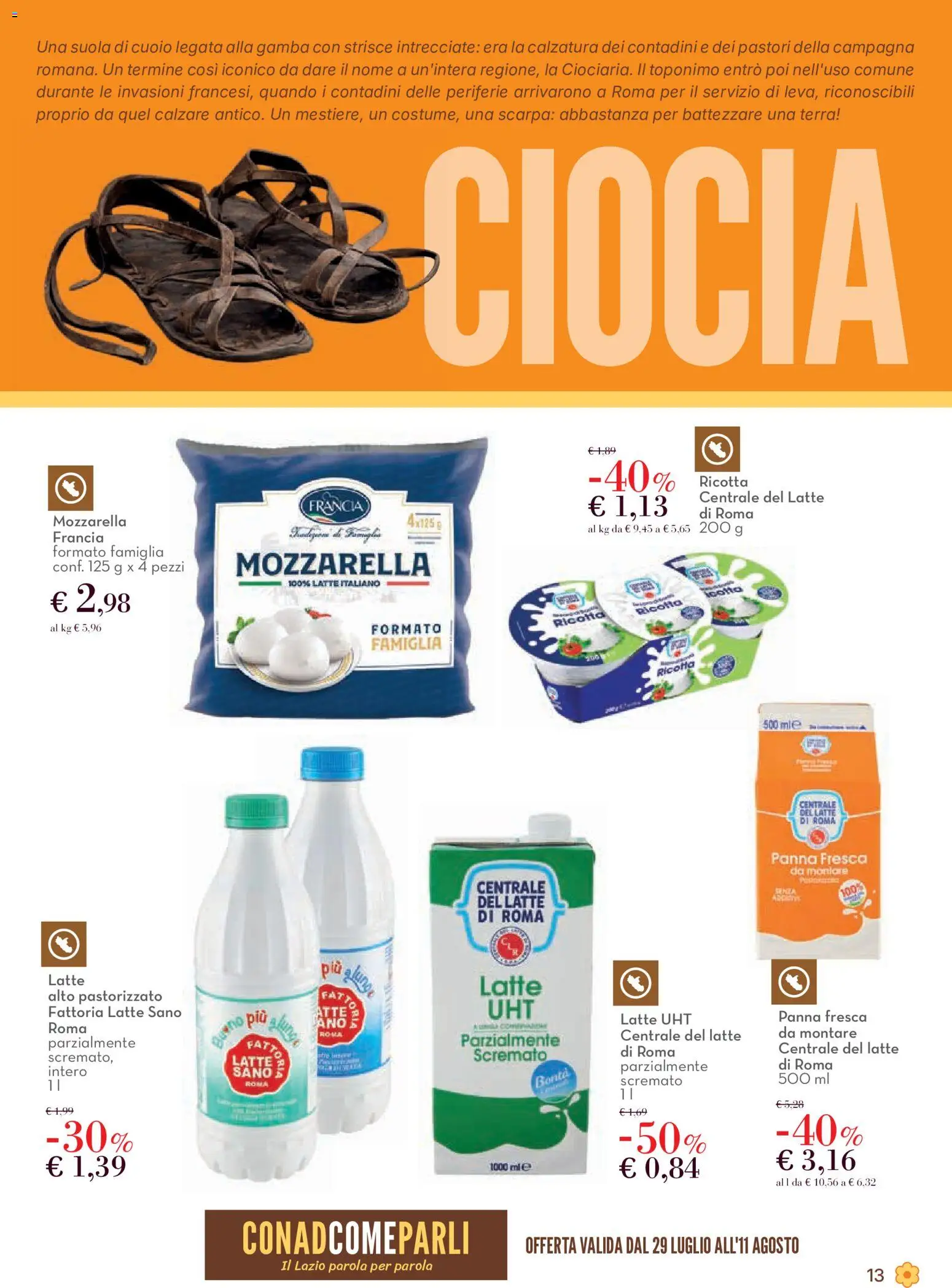 Volantino Conad del 29/07/2026 | Pagina: 13 | Prodotti: Panna, Mozzarella, Latte, Terra