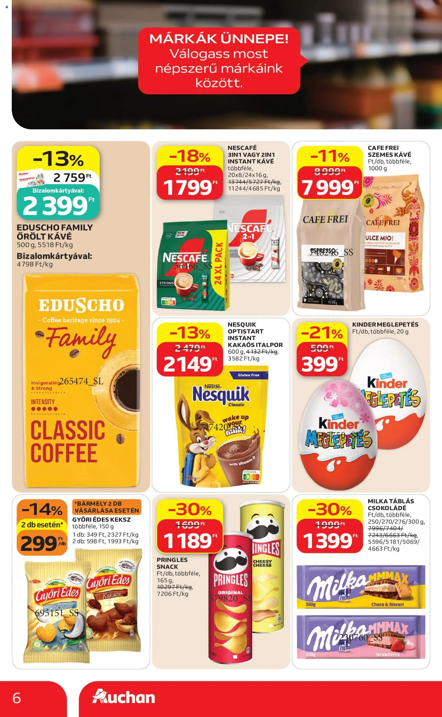 Auchan akciós ujság - amely érvényes a következő dátumtól: 2026.09.10. | Oldal: 6 | Termékek: Cafe Frei, Csokoládé, Szemes kávé, Keksz
