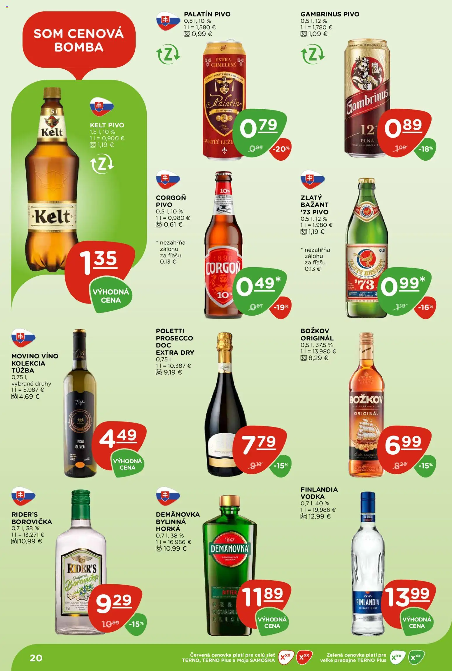 Nové Terno akcie – leták je platný od 22.10.2026 | Strana: 20 | Produkty: Kelt, Corgoň, Finlandia, Gambrinus