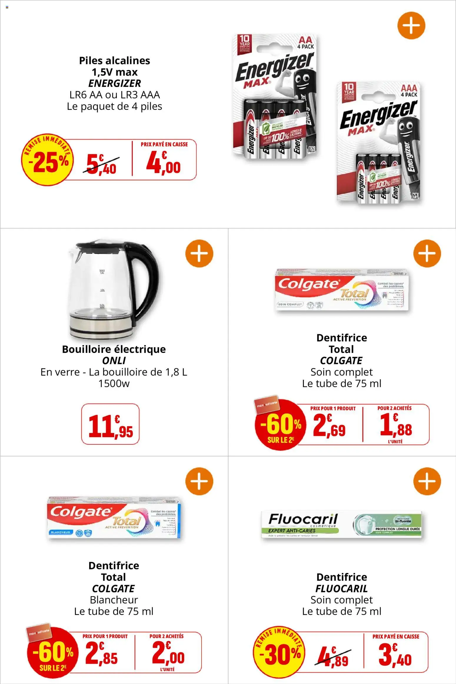 {H1} | Page: 42 | Produits: Bouilloire, Bouilloire électrique, Dentifrice, Piles