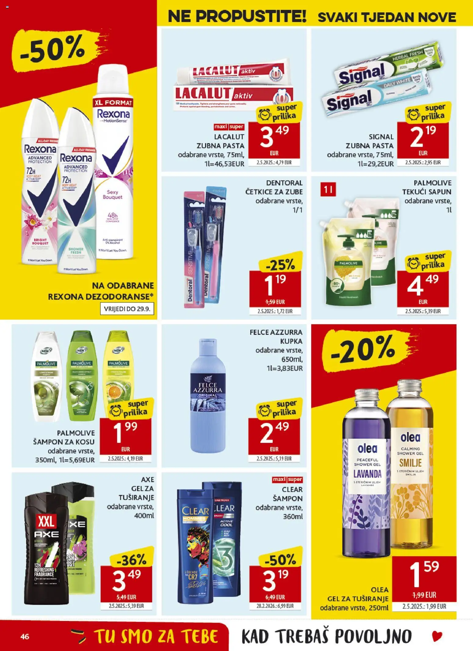 Konzum HR akciós ujság - amely érvényes a következő dátumtól: 2026.09.16. | Oldal: 46 | Termékek: Body, Rexona, Palmolive, Sampon