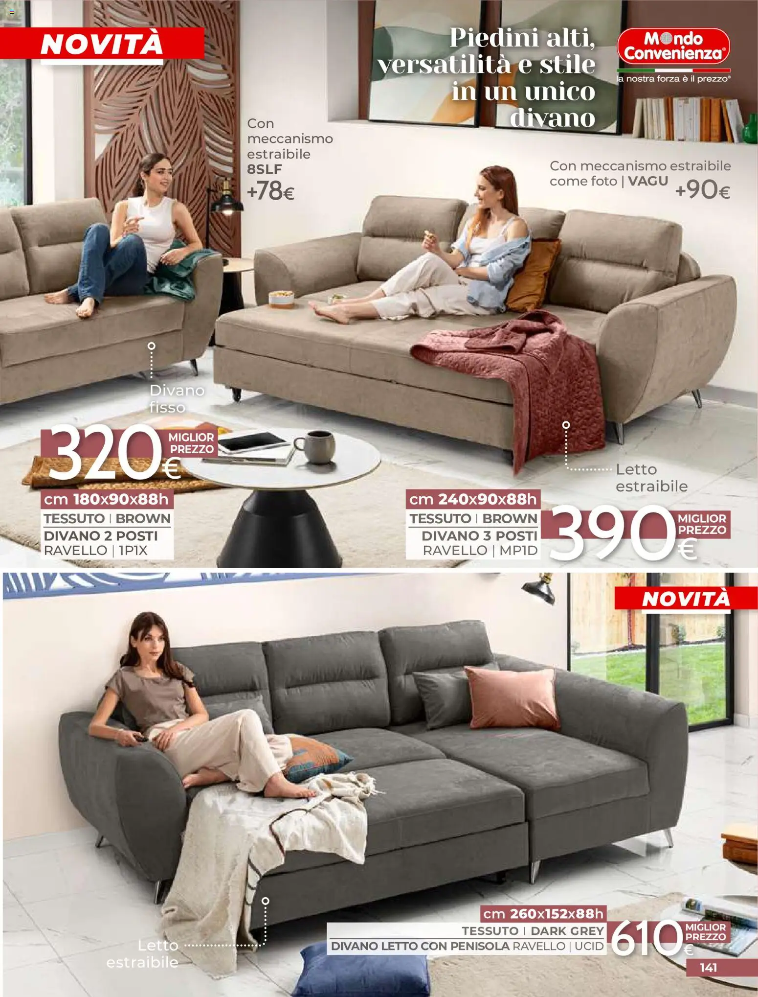 Volantino Mondo Convenienza del 01/09/2026 | Pagina: 143 | Prodotti: Divano letto, Letto, Divano