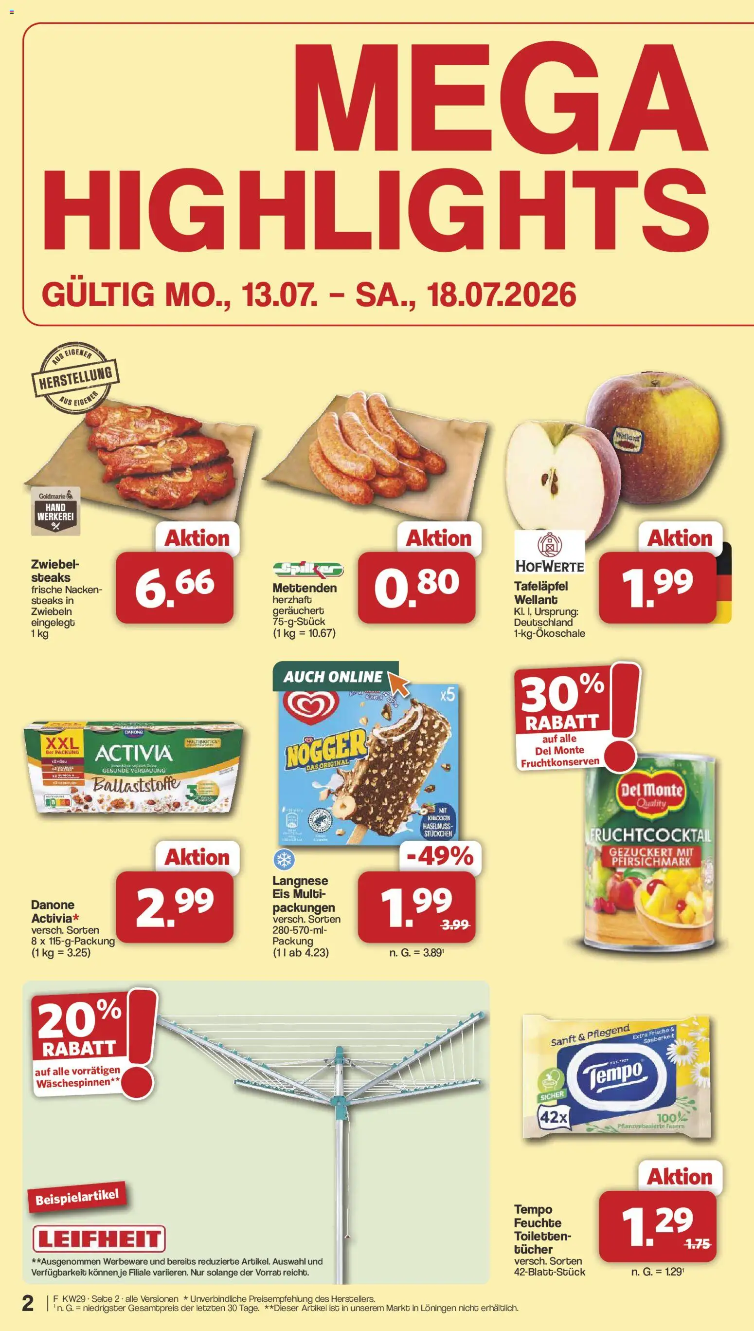 Famila Nordwest Prospekt – gültig ab 13.07.2026 | Seite: 2 | Produkte: Activia, Langnese, Zwiebeln, Tempo