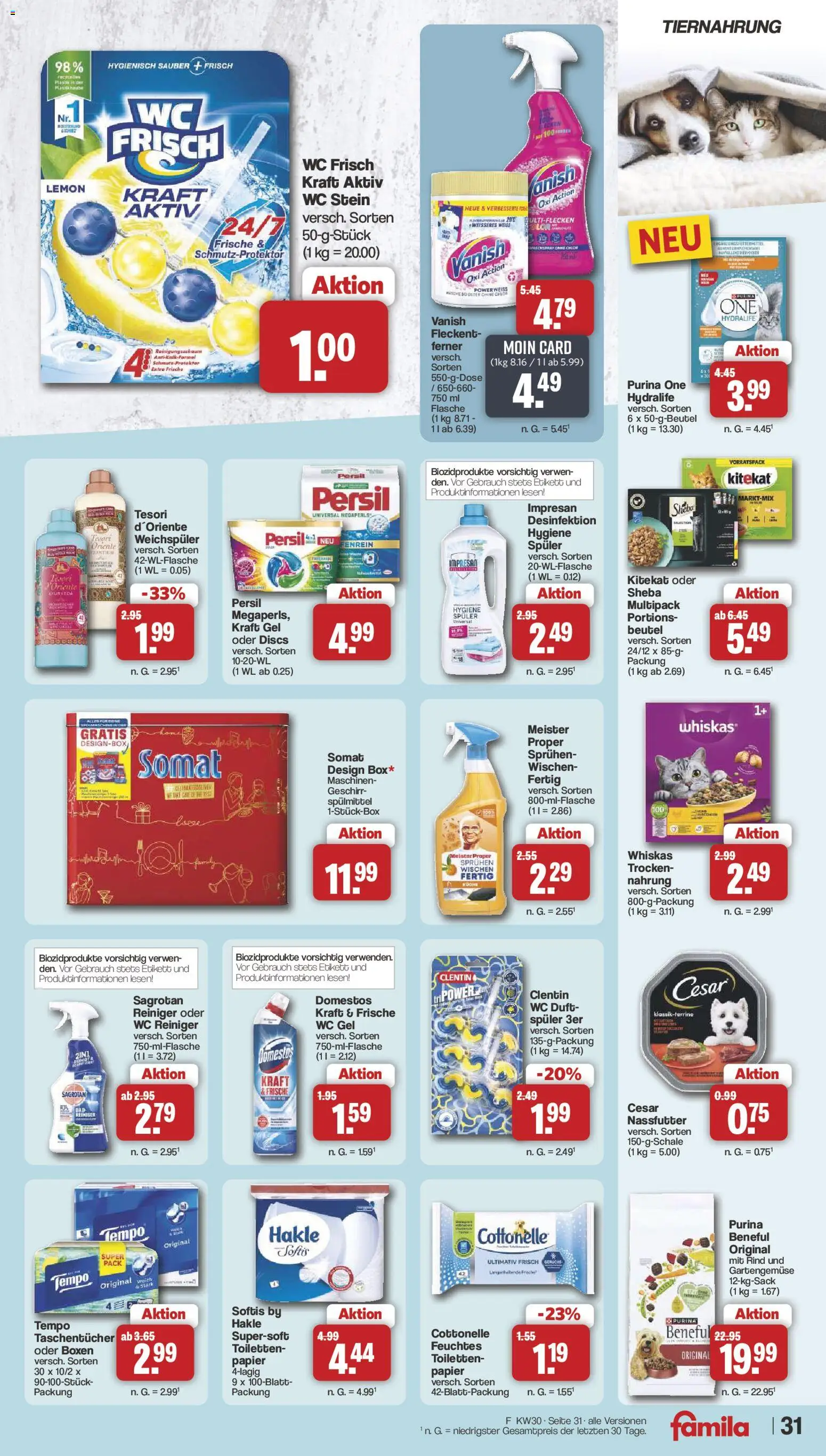 Famila Nordwest Prospekt – gültig ab 20.07.2026 | Seite: 33 | Produkte: Sheba, Tempo, Persil, Whiskas