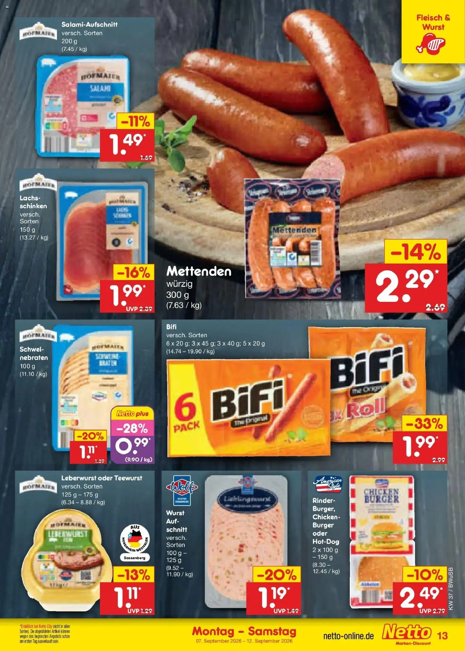 Netto Marken-Discount Prospekt Bielefeld – gültig ab 07.09.2026 | Seite: 19 | Produkte: Bifi, Wurst, Schinken, Fleisch