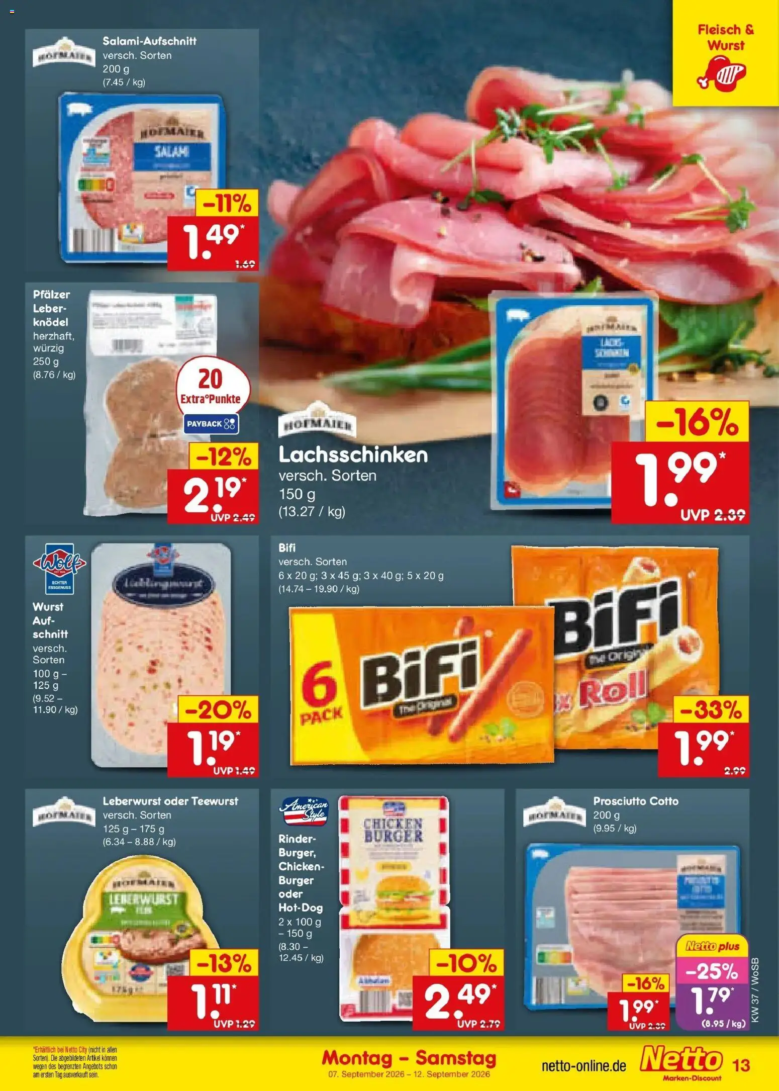 Netto Marken-Discount Prospekt Ludwigshafen-Edigheim – gültig ab 07.09.2026 | Seite: 19 | Produkte: Bifi, Burger, Wurst, Fleisch