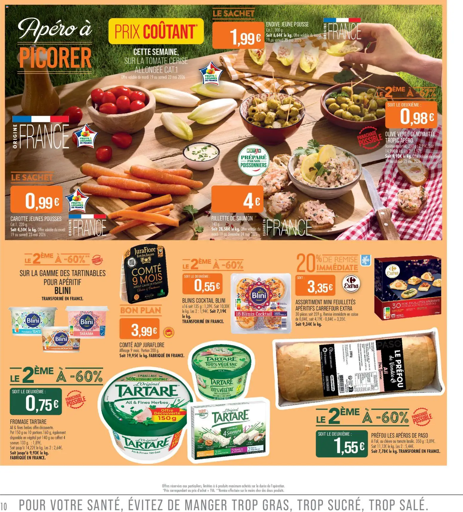 {H1} | Page: 10 | Produits: Sel, Tarama, Tomate cerise, Beurre