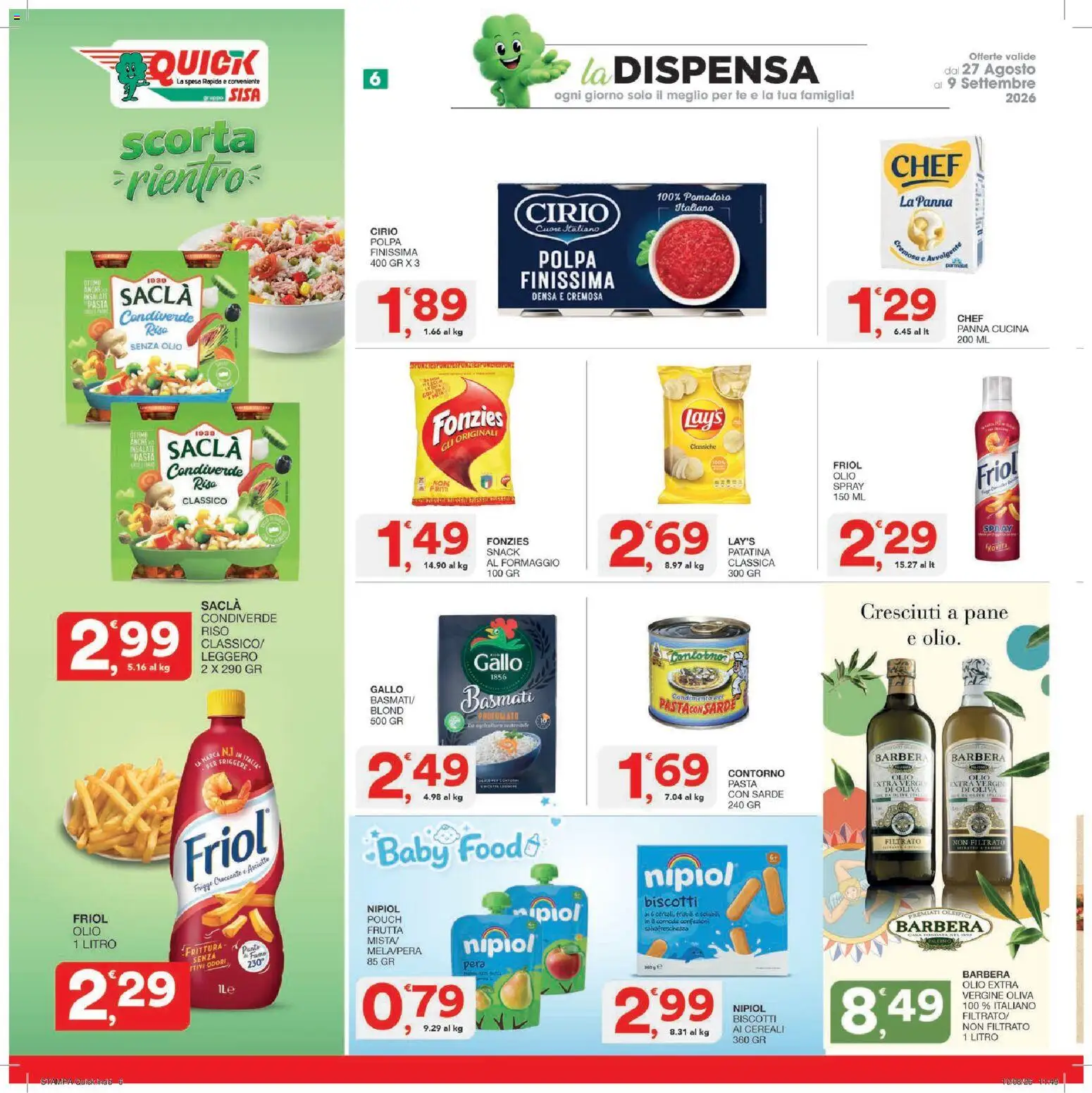 Volantino SISA del 27/08/2026 | Pagina: 6 | Prodotti: Riso, Panna, Pomodoro, Pera
