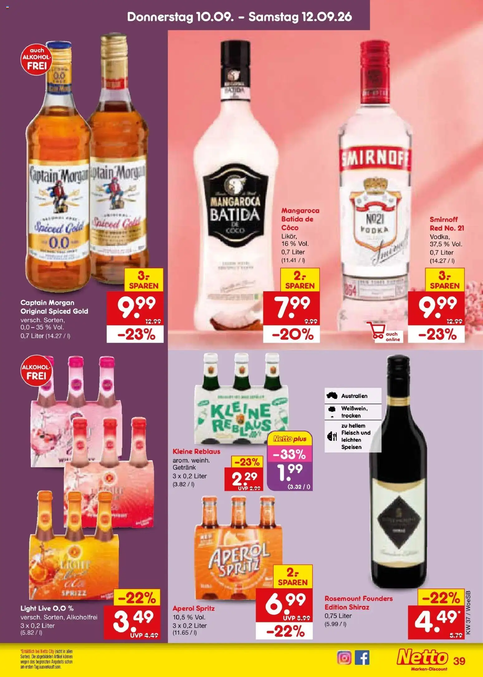 Netto Marken-Discount Prospekt Leonberg – gültig ab 07.09.2026 | Seite: 55 | Produkte: Sprite, Smirnoff, Captain morgan, Fleisch