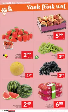 Aardbeien, Oorsprong: België - Voorbeeld van een folder van Intermarché, geldig van 04/08/2026 | Pagina: 4 | Producten: Appels, Aardbeien, Druiven, Meloen