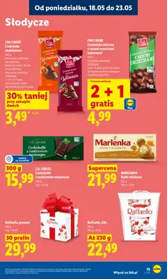 Pogląd oferty "FIN CARRÉ Czekolada nadziewana, 100 g karmelowa, wiśniowa lub malinowa" - ważna od 18.05.2026 | Strona: 79 | Produkty: Słodycze, Czekoladki z nadzieniem miętowym, Czekolada, Nuggets