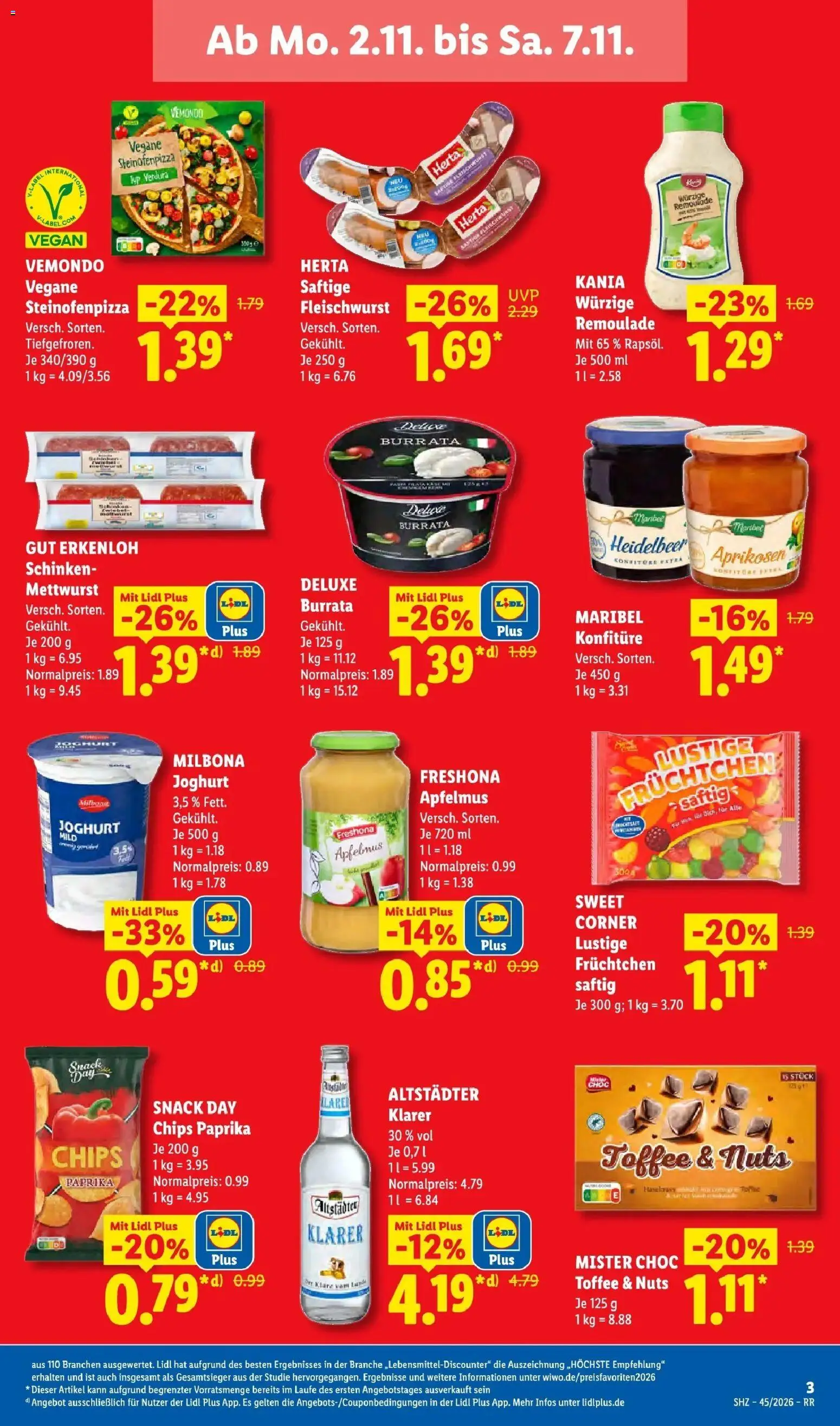 Lidl Prospekt Zülpich (ab 02.11.2026) zum Blättern » Angebote | Seite: 3 | Produkte: Burrata, Pizza, Chips, Apfelmus