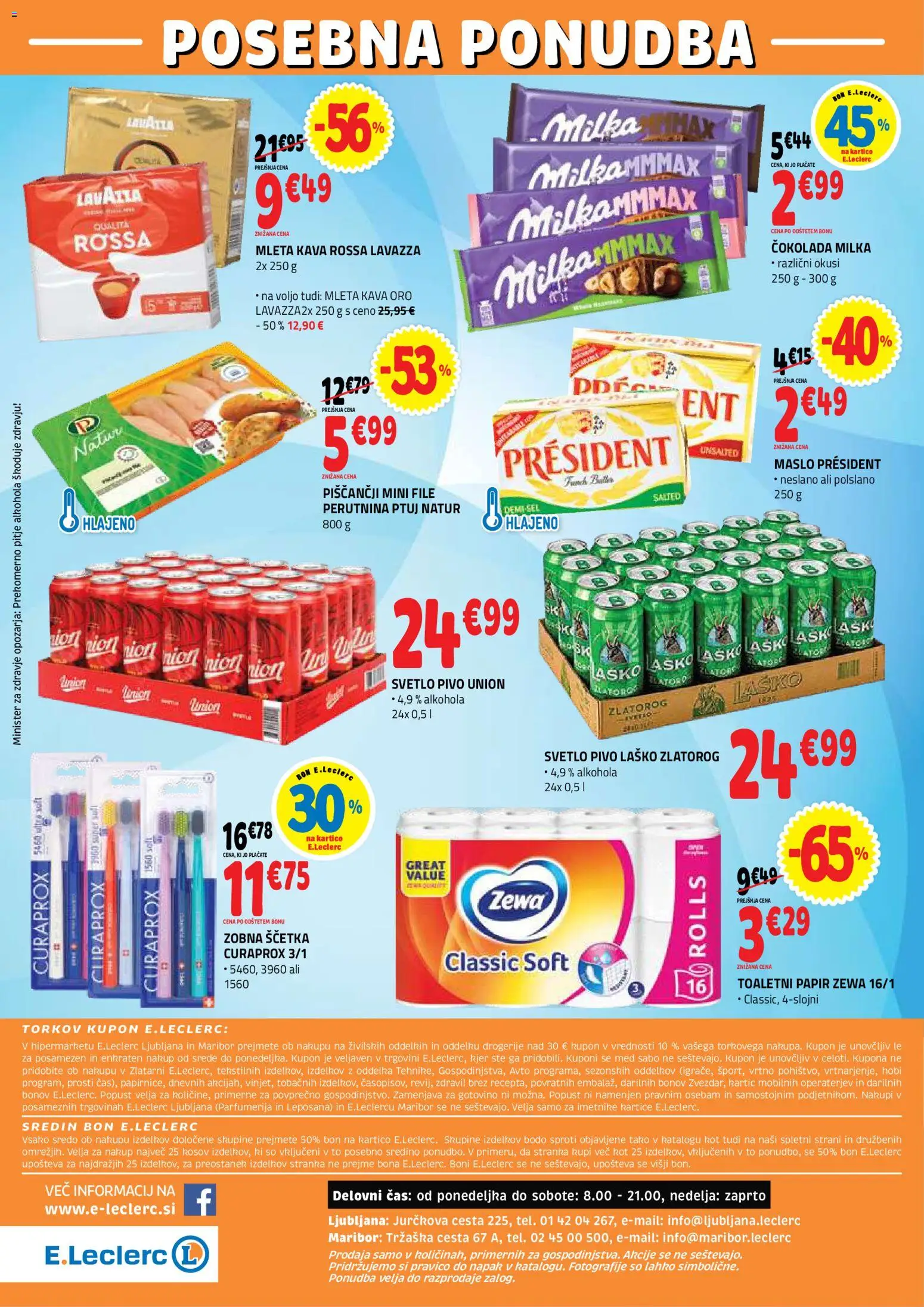 Novi E.leclerc katalog ponudbe – veljaven od 28.10.2026 | Stran: 48 | Izdelki: Toaletni papir, Maslo, Kava, Cokolada