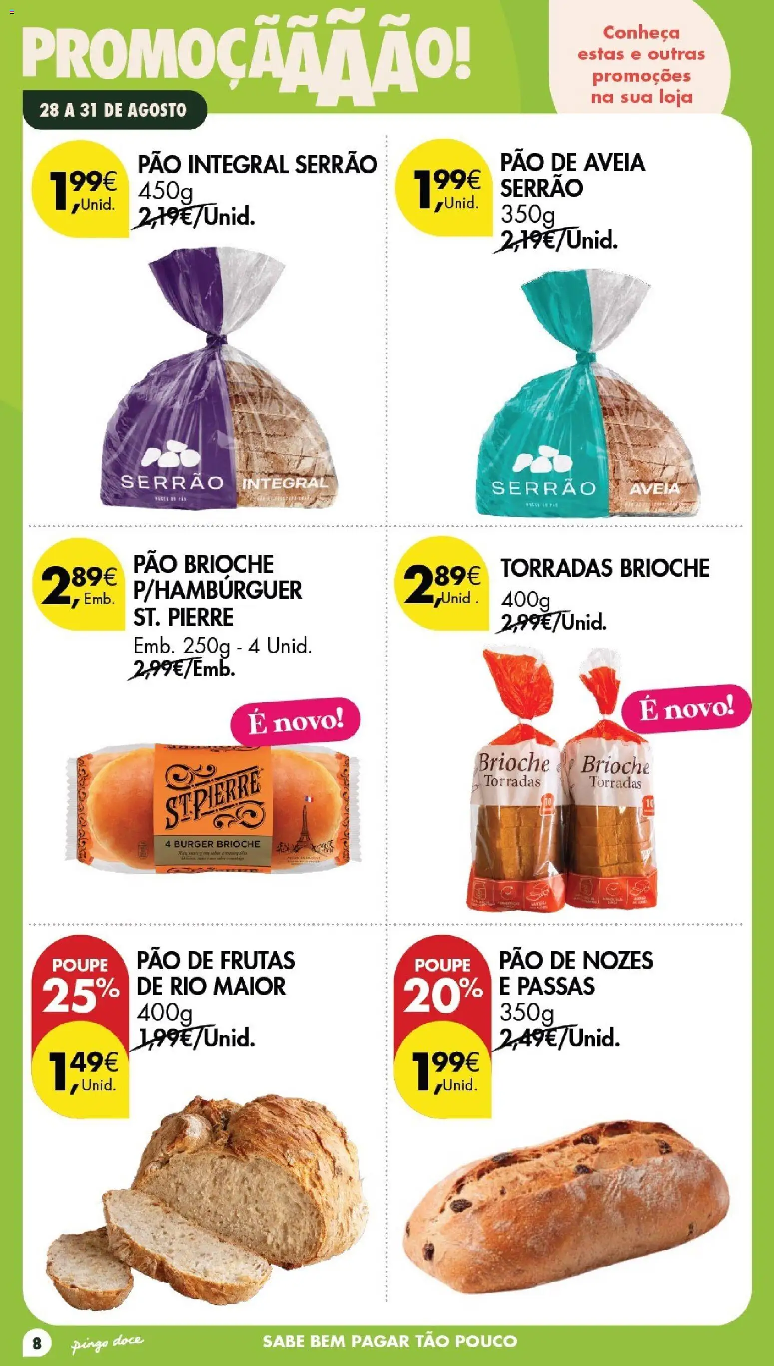 Pingo Doce Poupe este Fim de Semana │ válido de 28/08/2026 | Página: 8 | Produtos: Aveia, Brioche, Torradas, Pão