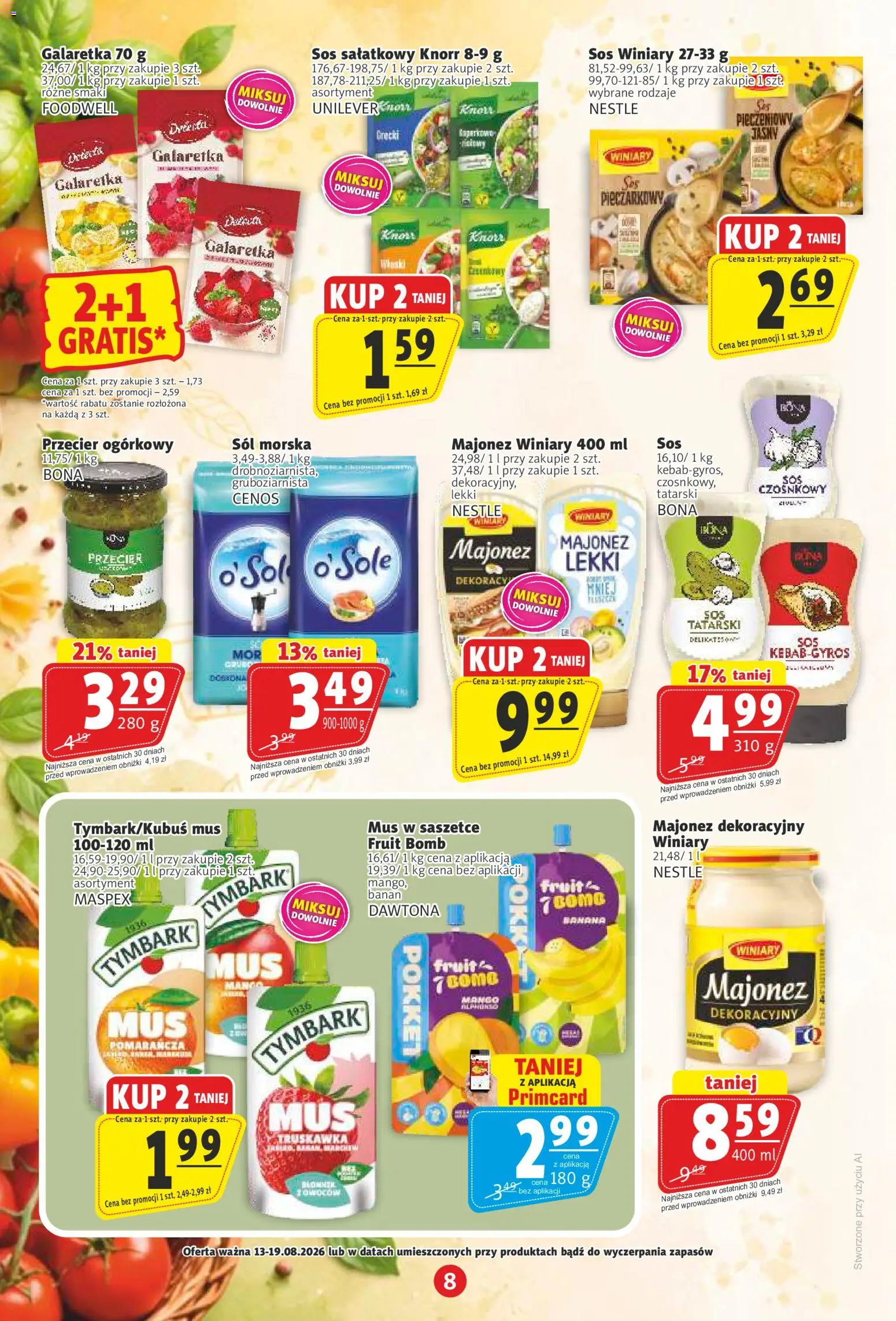 Prim Market gazetka od 13.08.2026 | Strona: 8 | Produkty: Sól morska, Wino, Banan, Majonez