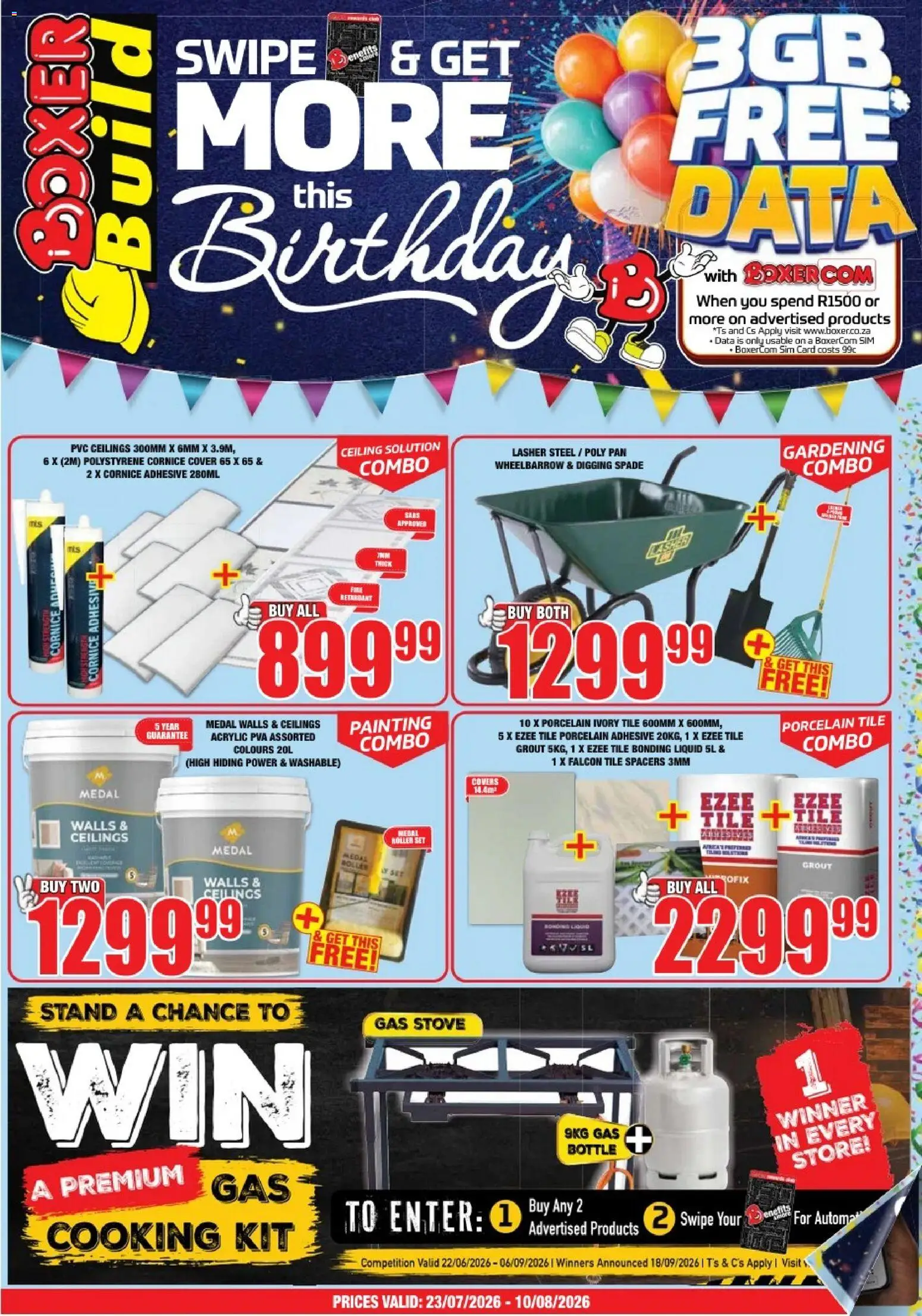New Boxer catalogue – valid from 23/07/2026 | Page: 1 | Products: Stove, Adhesive, Wheelbarrow, Bonding liquid
