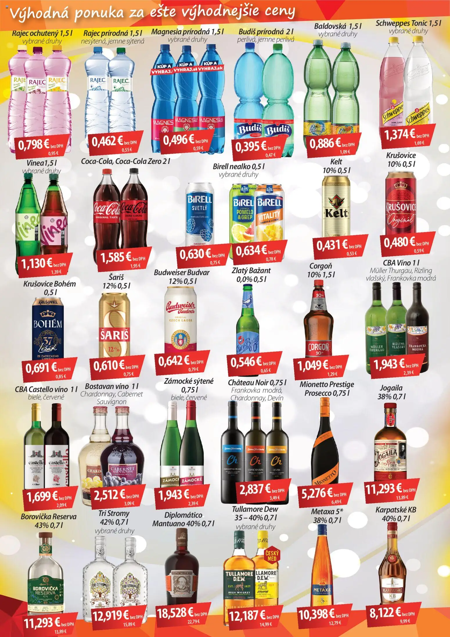 Nové CBA Verex akcie – leták je platný od 02.07.2026 | Strana: 2 | Produkty: Víno, Budvar, Corgoň, Coca cola