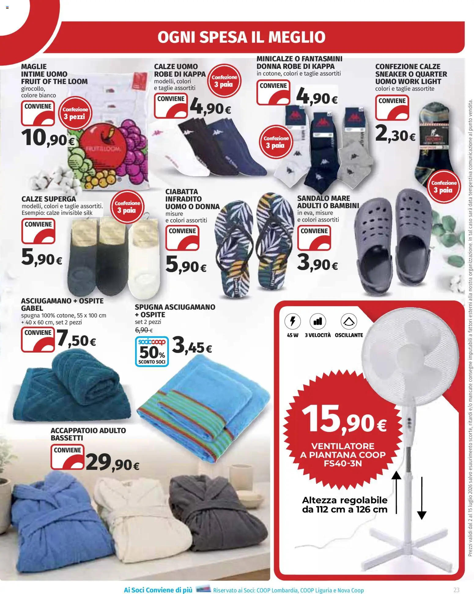 Volantino Ipercoop del 02/07/2026 | Pagina: 23 | Prodotti: Spugna, Accappatoio, Infradito, Asciugamano
