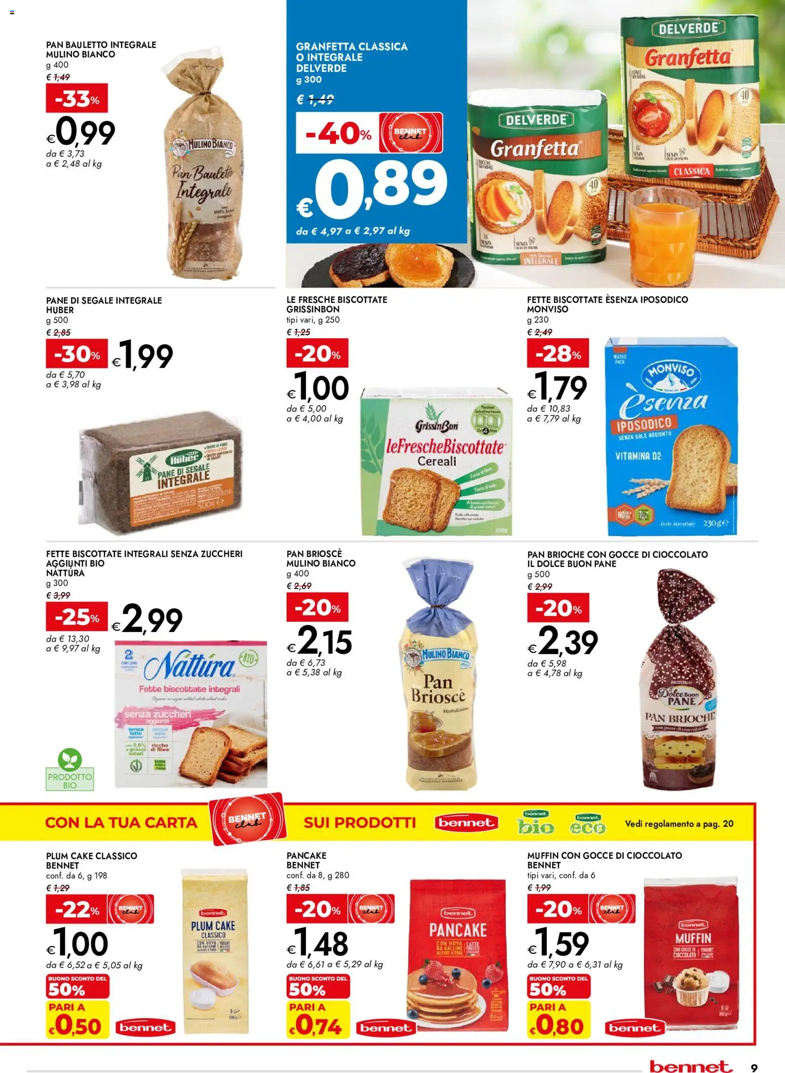 Volantino bennet del 03/09/2026 | Pagina: 9 | Prodotti: Pane, Cereali, Sale, Muffin