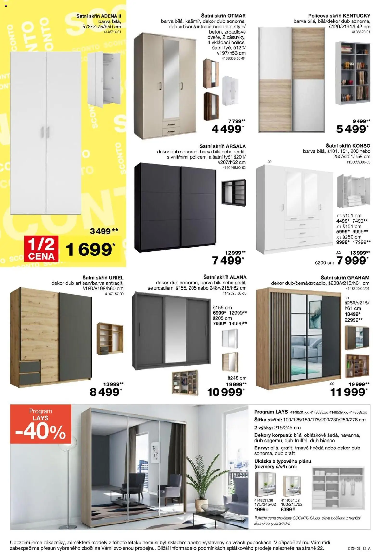 Sconto nábytek leták od 04.03.2026 | Strana: 12 | Produkty: Šatní skříň, Modely, Barvy, Skříň