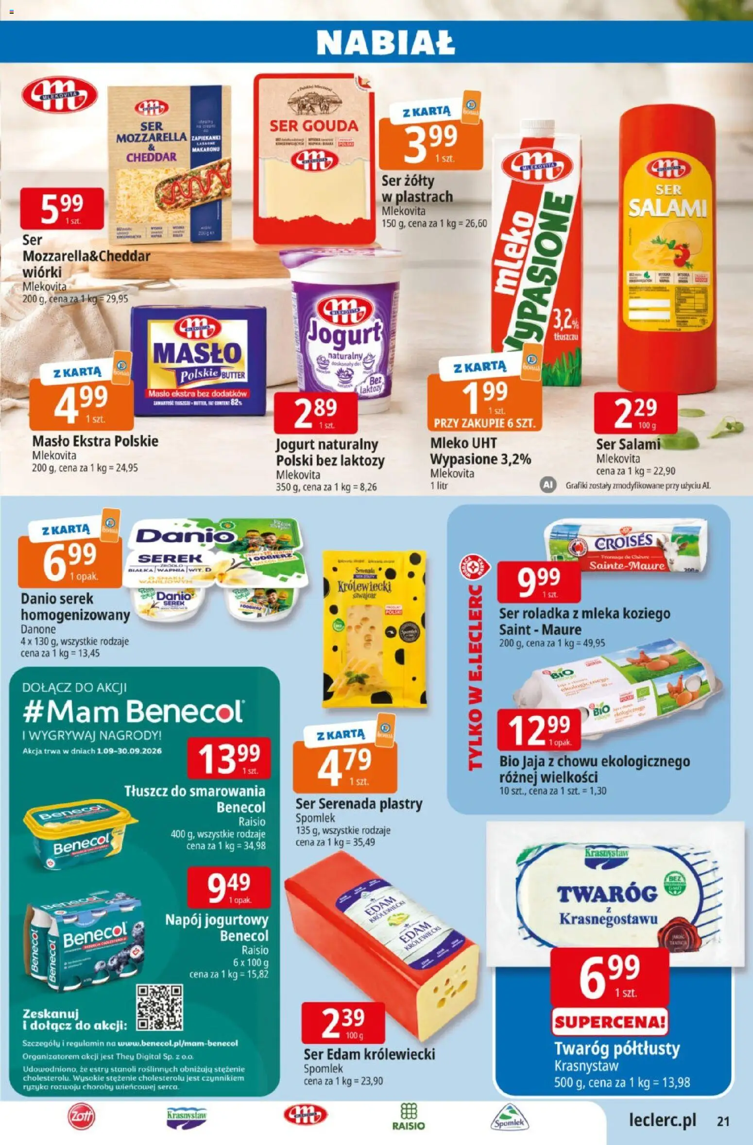 E.Leclerc gazetka od 08.09.2026 | Strona: 21 | Produkty: Karta, Twaróg półtłusty, Jogurt, Mleko UHT