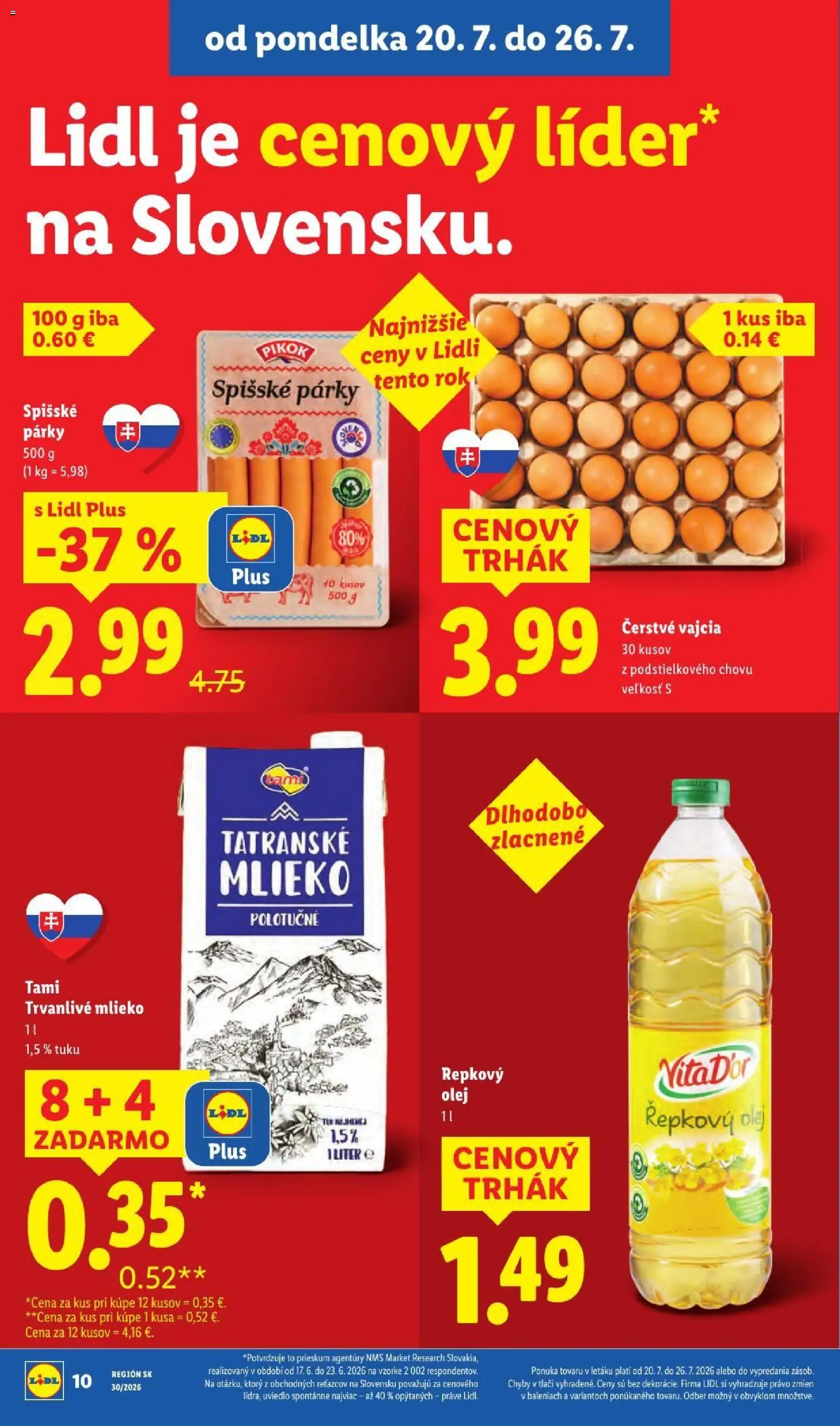 Nové Lidl akcie – leták je platný od 20.07.2026 | Strana: 20 | Produkty: Mlieko, Vajcia, Olej, Párky