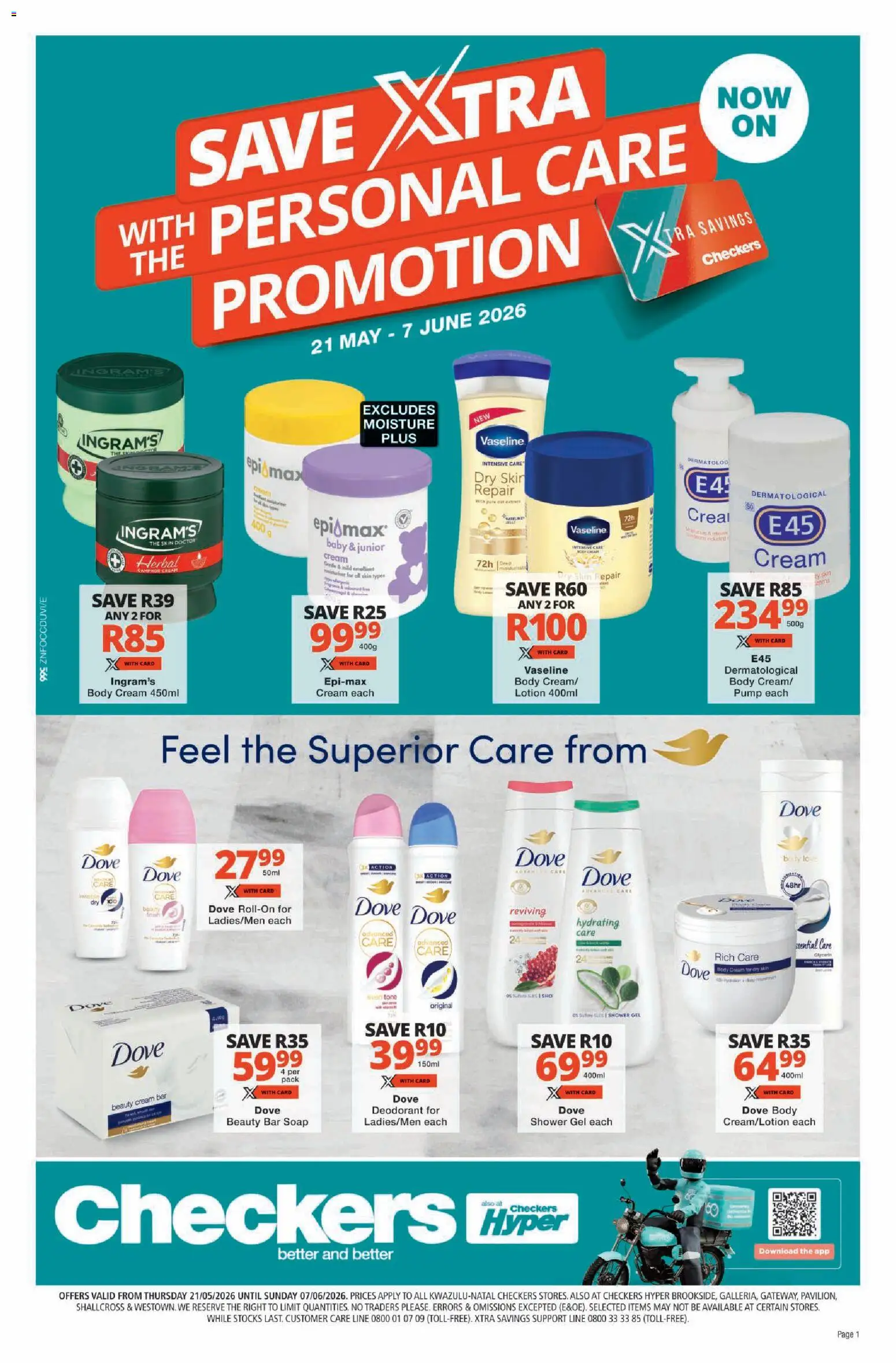 New Checkers catalogue – valid from 21.05.2026 | Page: 1 | Products: Body cream, Soap, Deodorant, Lotion