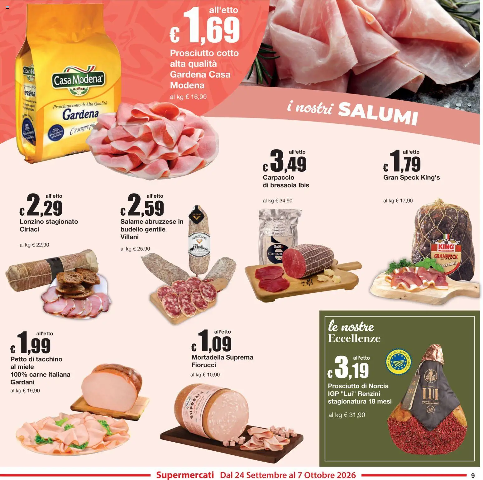 Volantino Sì con Te del 24/09/2026 | Pagina: 9 | Prodotti: Speck, Bresaola, Petto di tacchino, Miele