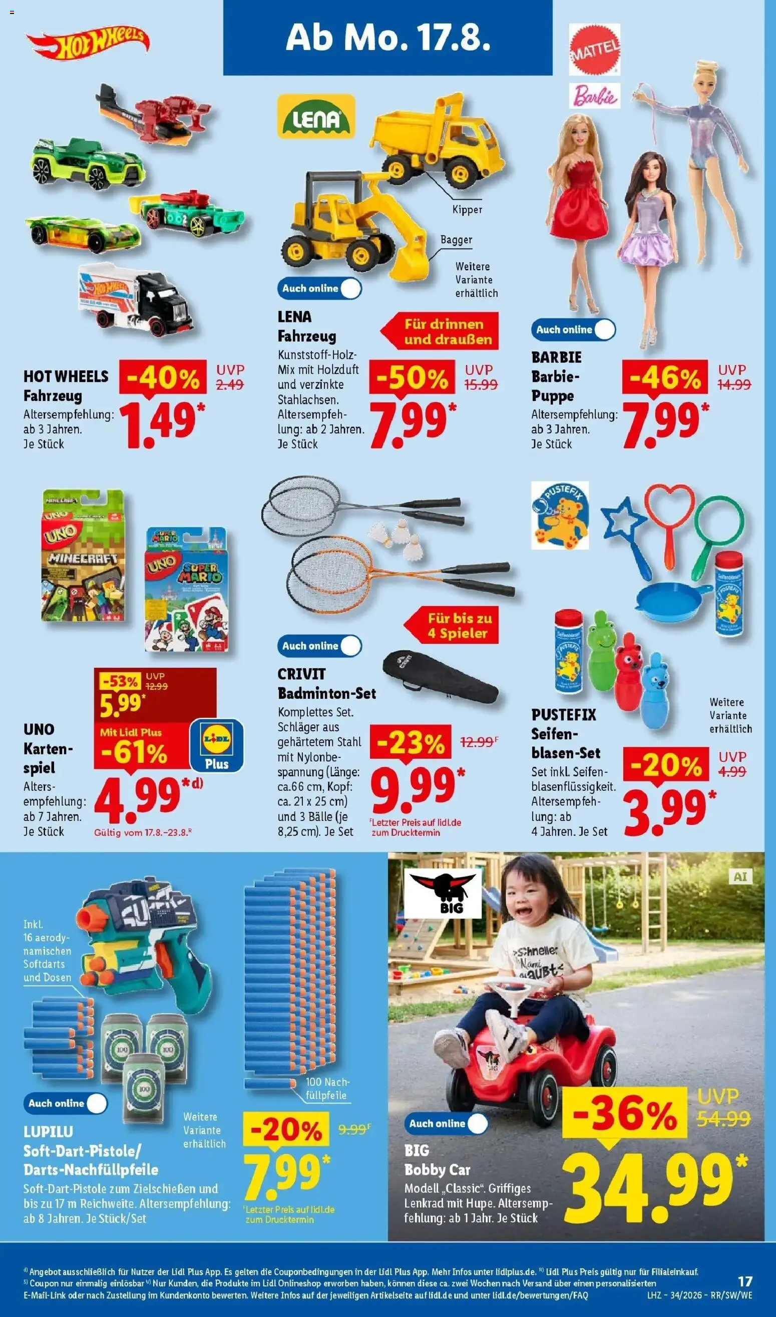 Lidl Prospekt Mühlacker (ab 17.08.2026) zum Blättern » Angebote | Seite: 35 | Produkte: Spiel, Puppe, Badmintonset
