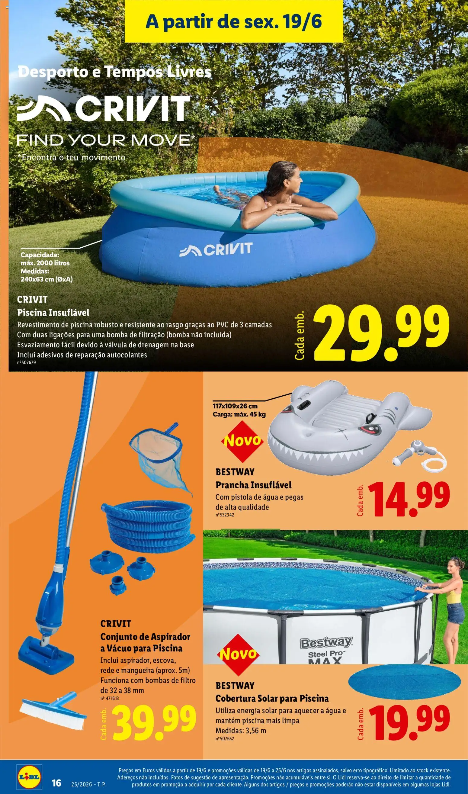 Lidl Novidades │ válido de 15.06.2026 | Página: 16 | Produtos: Agua, Piscina, Aspirador, Base
