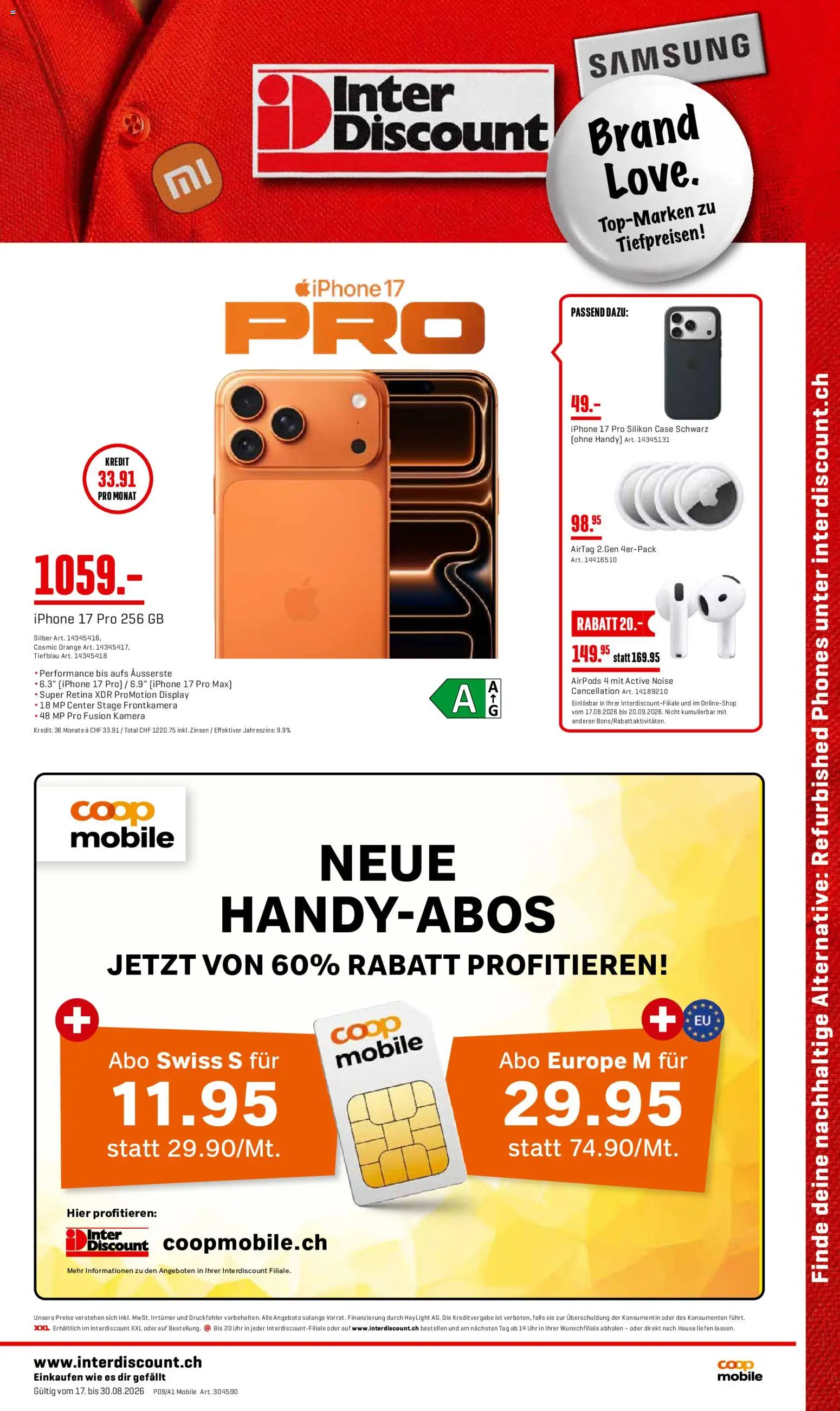 Interdiscount aktionen Mobile – gültig ab 17.08.2026 | Seite: 1 | Produkte: Uhr, Kamera, Samsung, Iphone