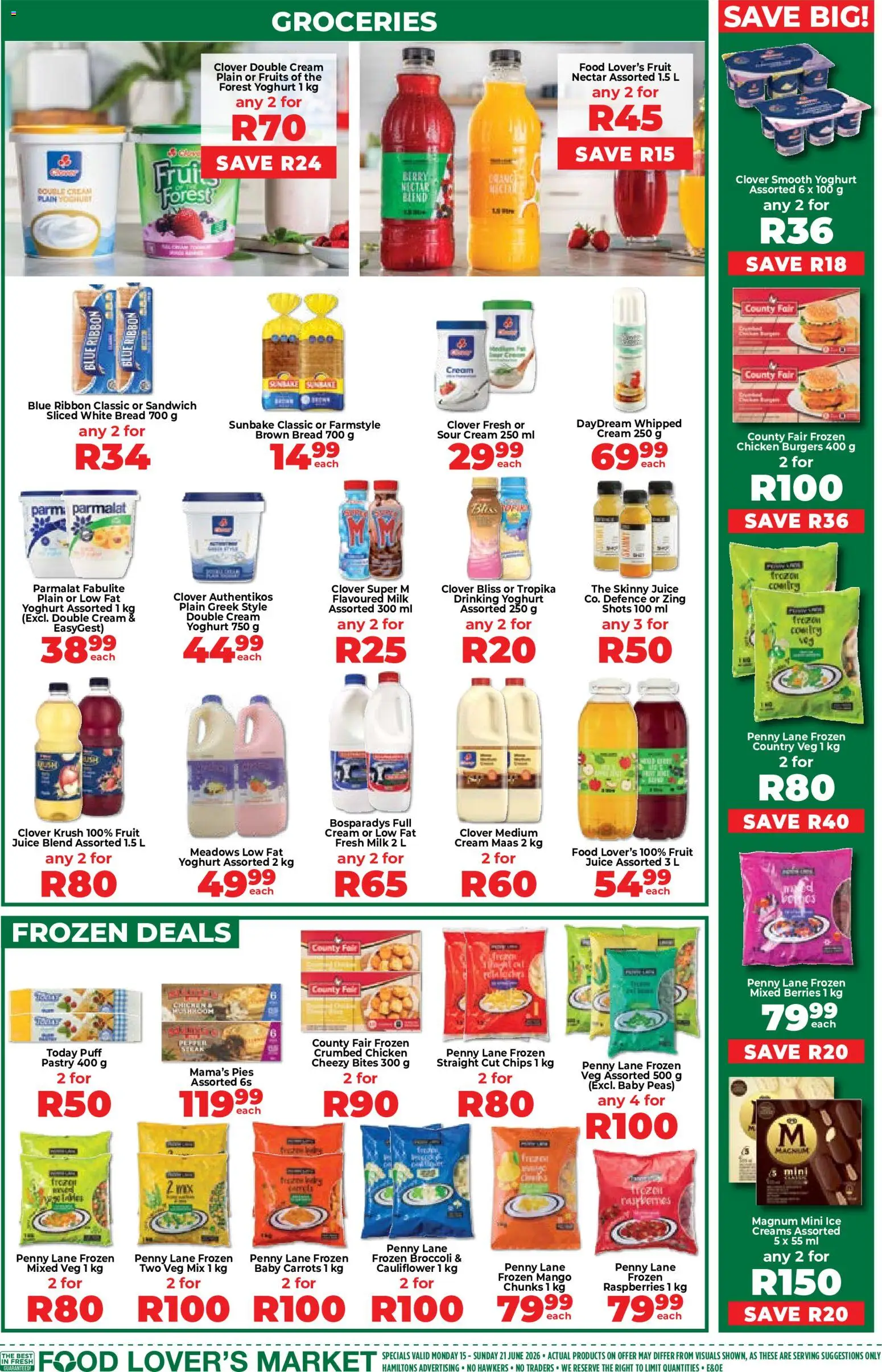 New Food Lover's Market catalogue – valid from 15.06.2026 | Page: 3 | Products: Juice, Cream, Ice cream, Fruit