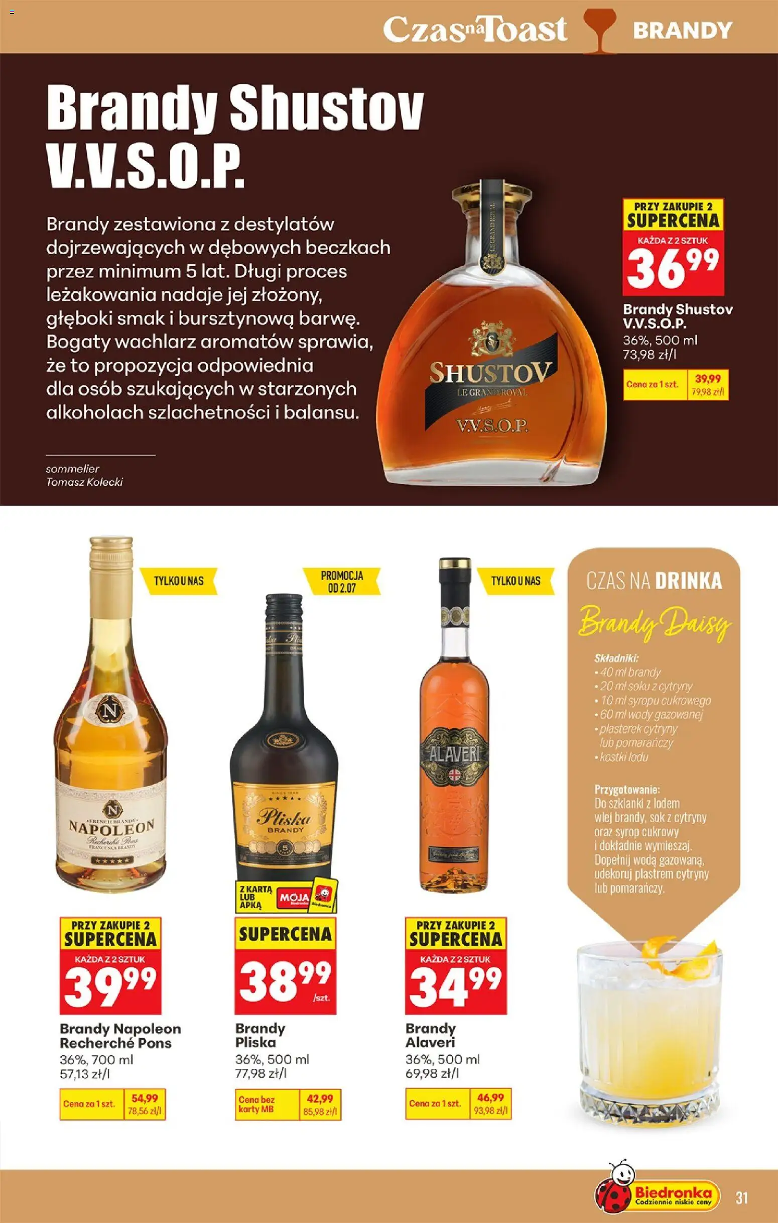 Biedronka gazetka - Czas na toast od 29.06.2026 | Strona: 31 | Produkty: Karta, Sok z cytryny, Brandy Napoleon, Sok