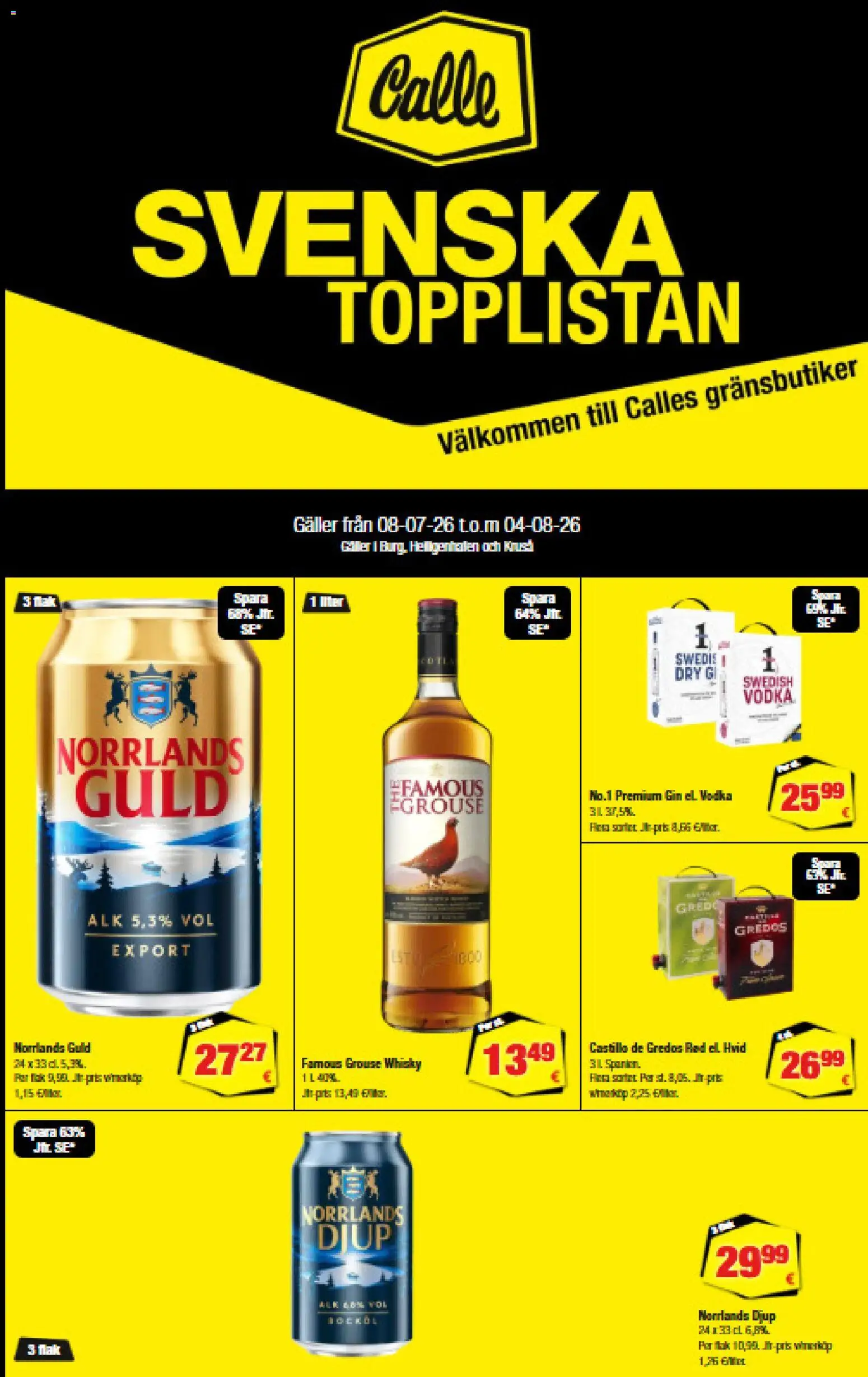Calle tilbudsavis – gyldig fra 08/07/2026 | Side: 1 | Produkter: Gin, Vodka, Whisky