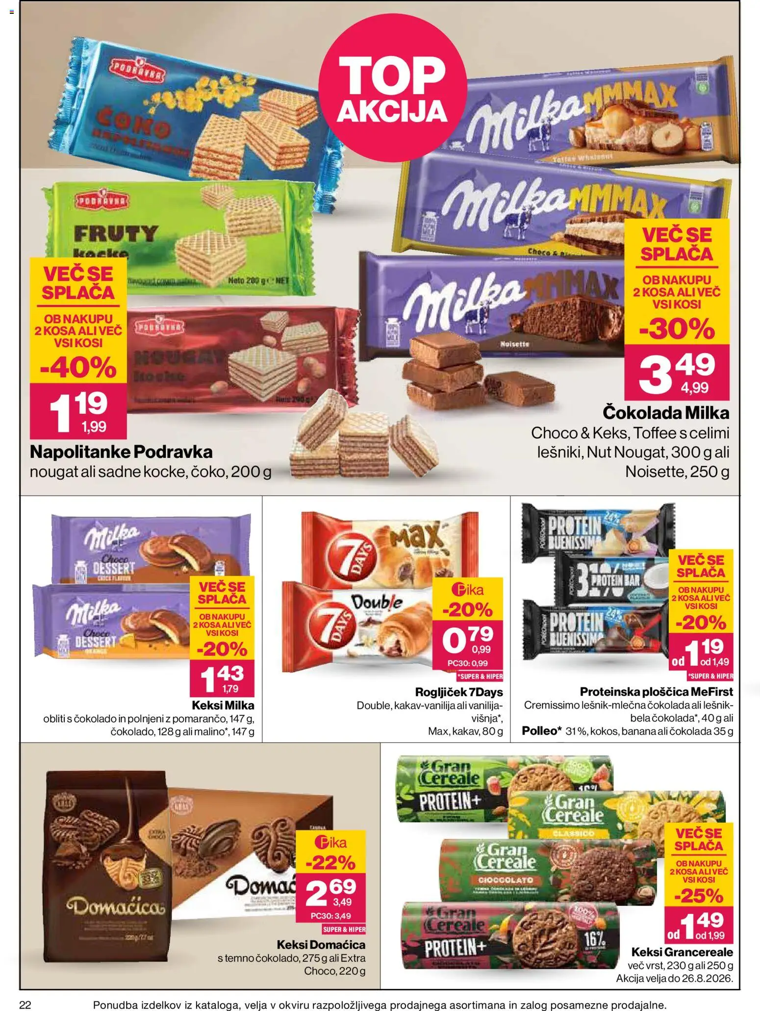 Novi Mercator katalog ponudbe – veljaven od 13.08.2026 | Stran: 22 | Izdelki: Napolitanke, Keksi, Cokolada