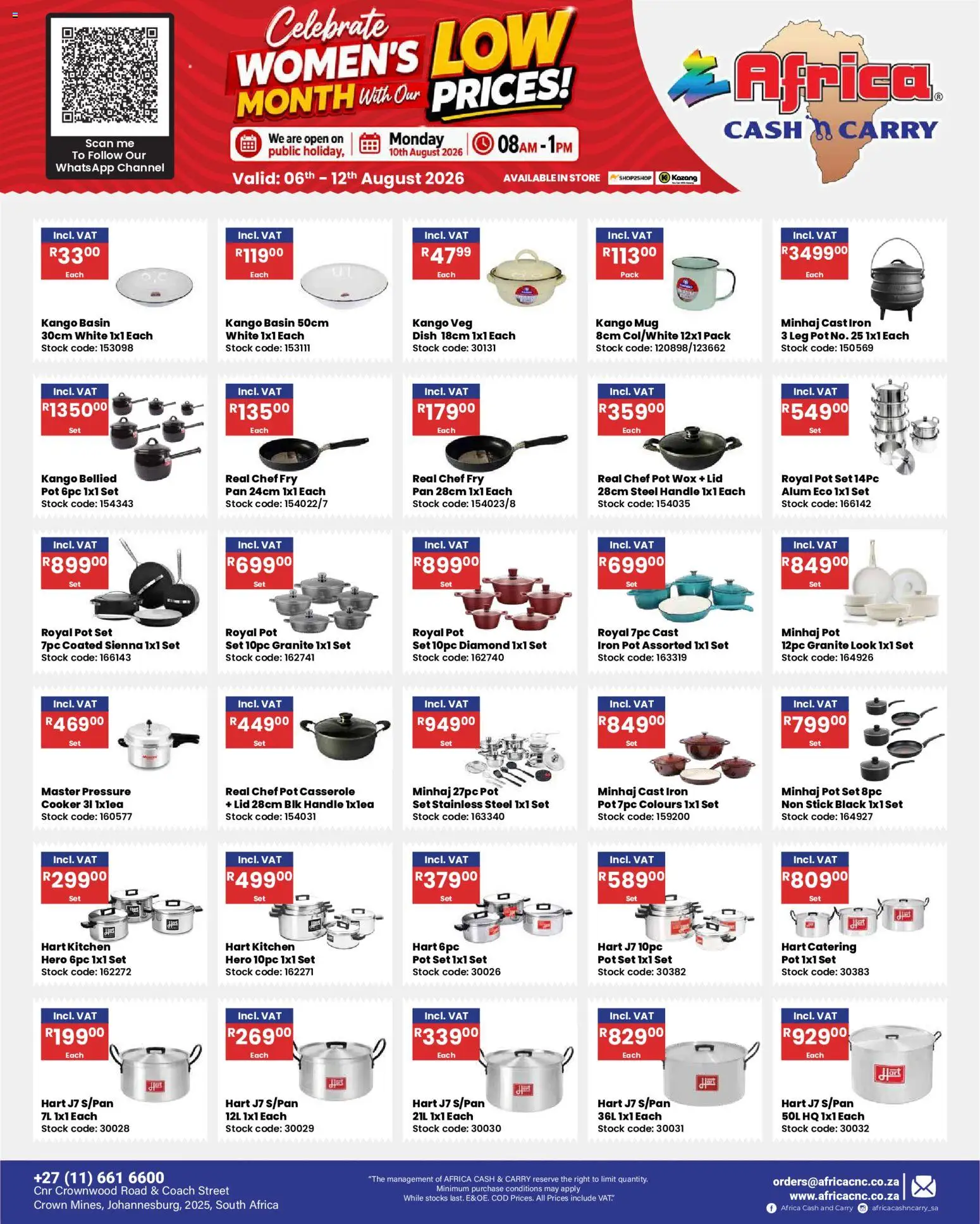 New Africa Cash & Carry catalogue – valid from 06/08/2026 | Page: 44 | Products: Cooker, Mug, Basin, Stock