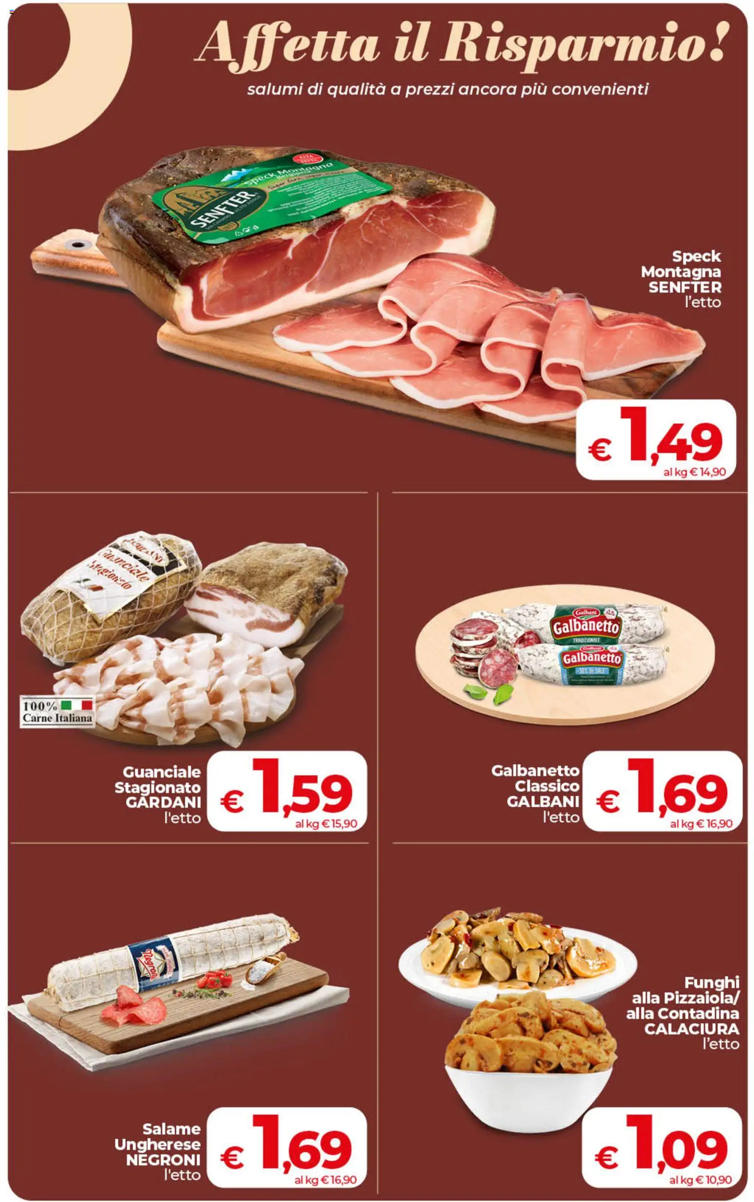 Volantino COOP del 21/08/2026 | Pagina: 13 | Prodotti: Speck, Salame, Funghi, Carne