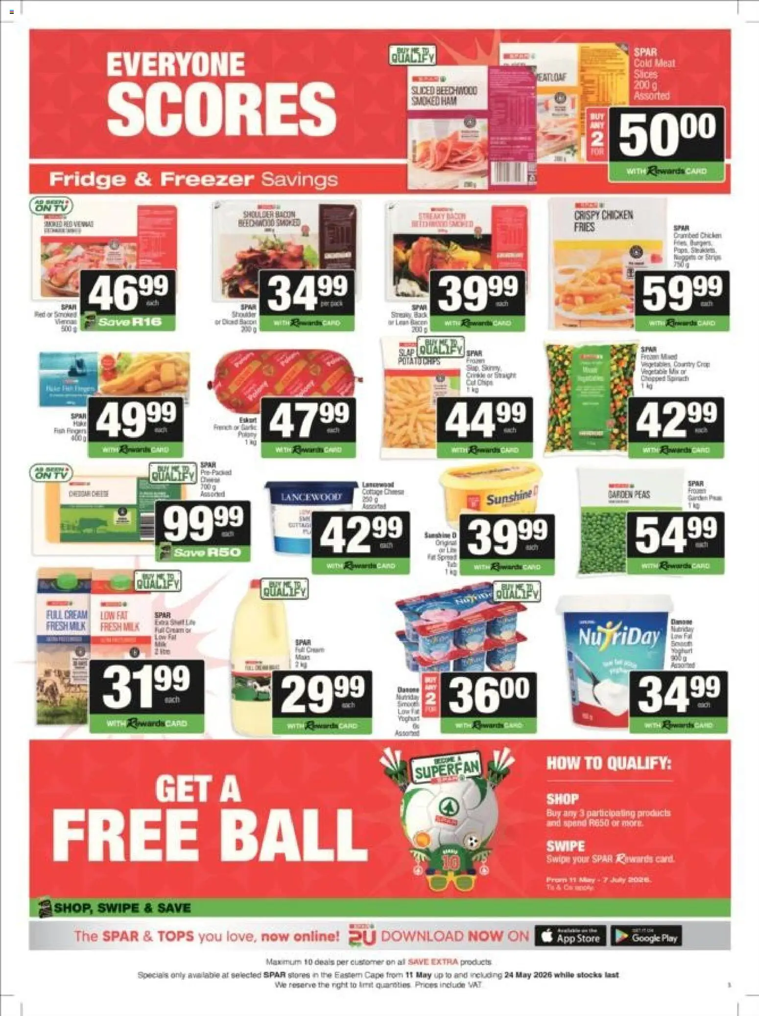 New Spar catalogue – valid from 11.05.2026 | Page: 1 | Products: Freezer, Milk, Chicken, Bacon