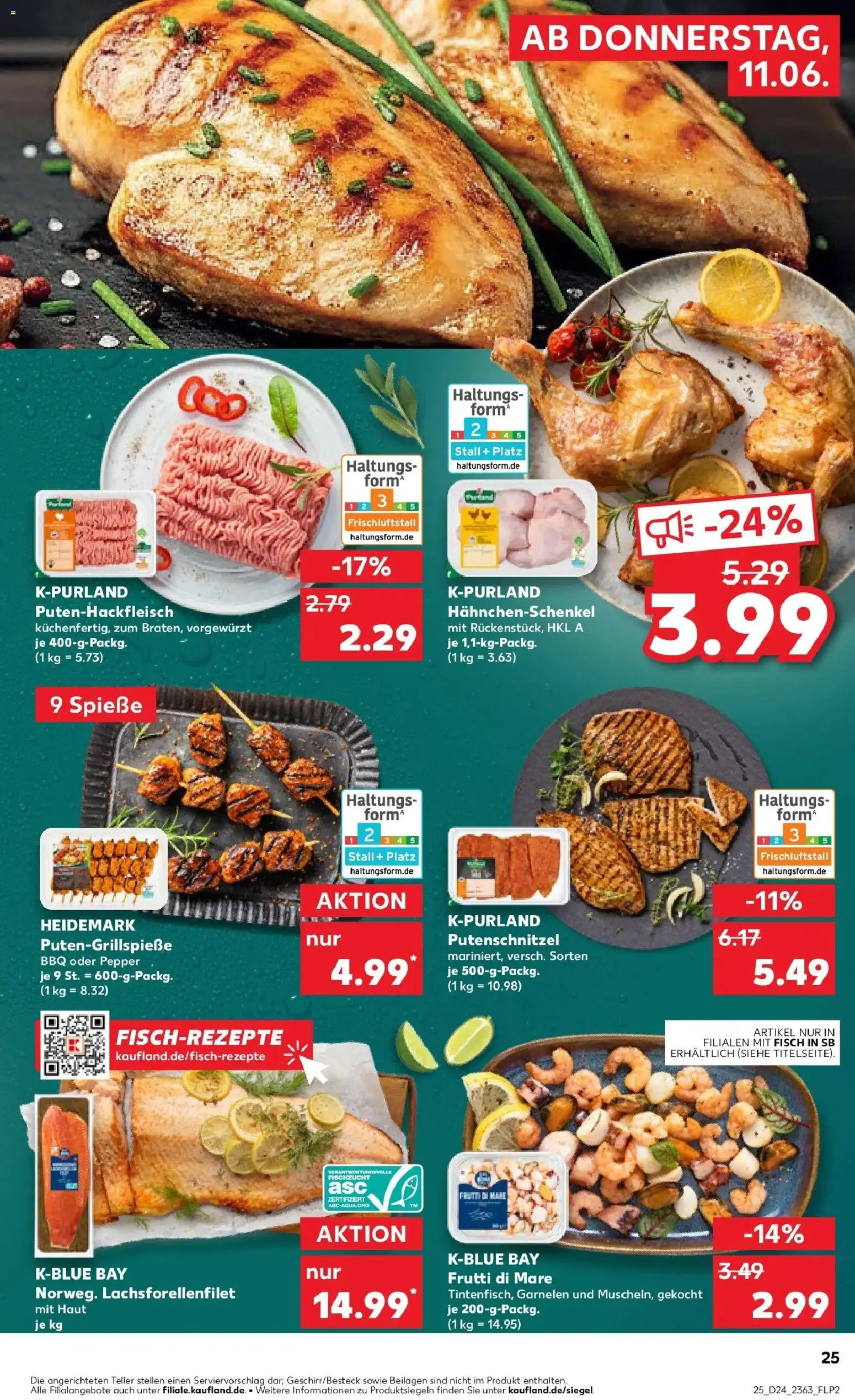 Kaufland Prospekt Cloppenburg – gültig ab 11.06.2026 | Seite: 25 | Produkte: Spieße, Garnelen, Fisch, Putenschnitzel