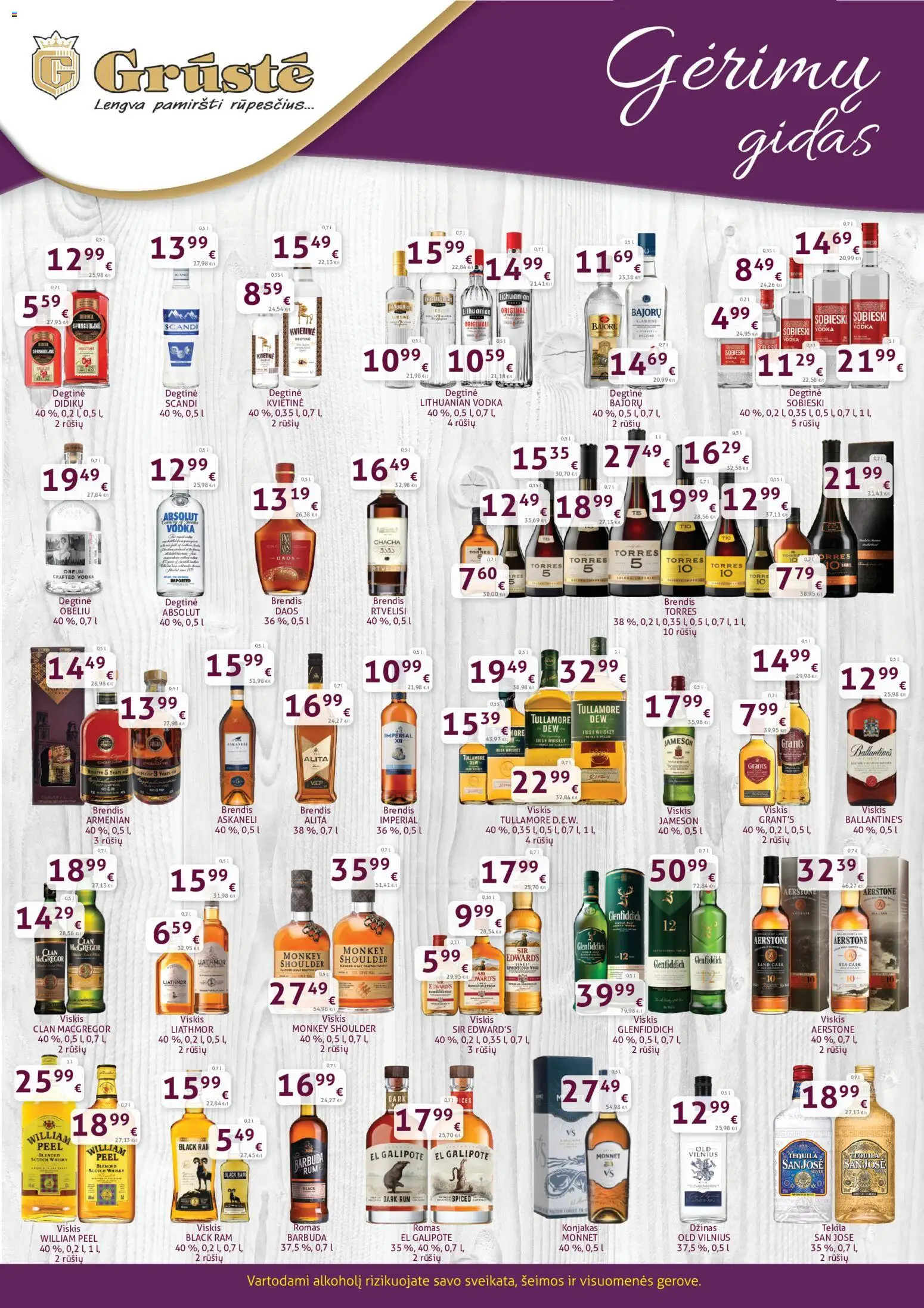GRUSTE akcijos nuo 2026.09.02 | Puslapis: 2 | Prekių: Degtinė, Viskis, Džinas