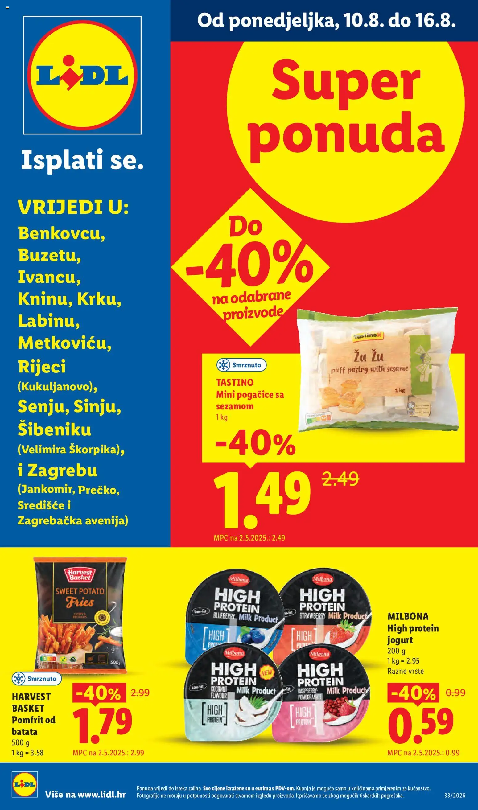 Lidl katalog | vrijedi od 10.08.2026 | Stranica: 1 | Proizvodi: Protein jogurt, Pogačice, Jogurt, Pomfrit