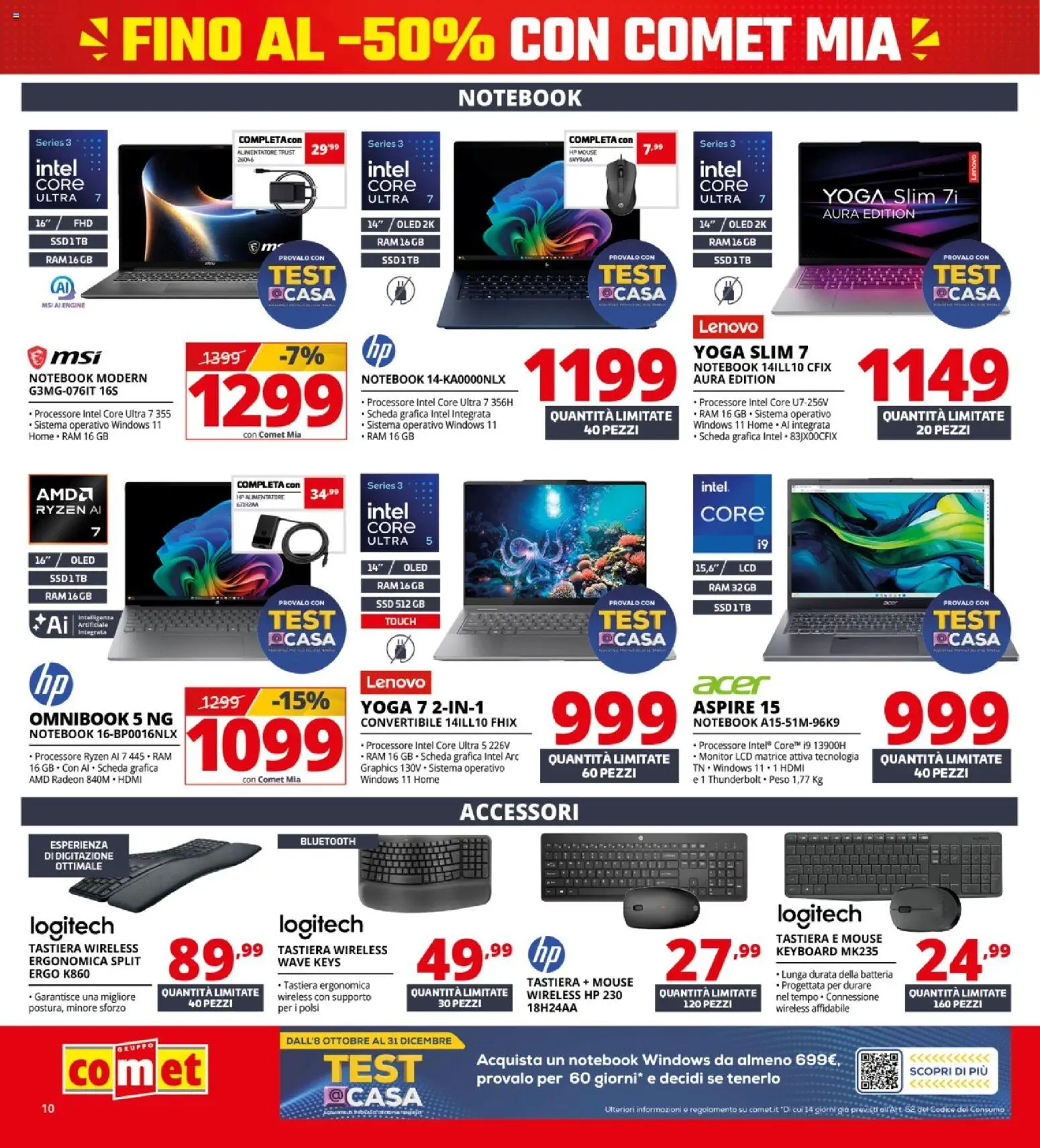 Volantino Comet del 08/10/2026 | Pagina: 10 | Prodotti: Monitor, Mouse, Tastiera, Batteria